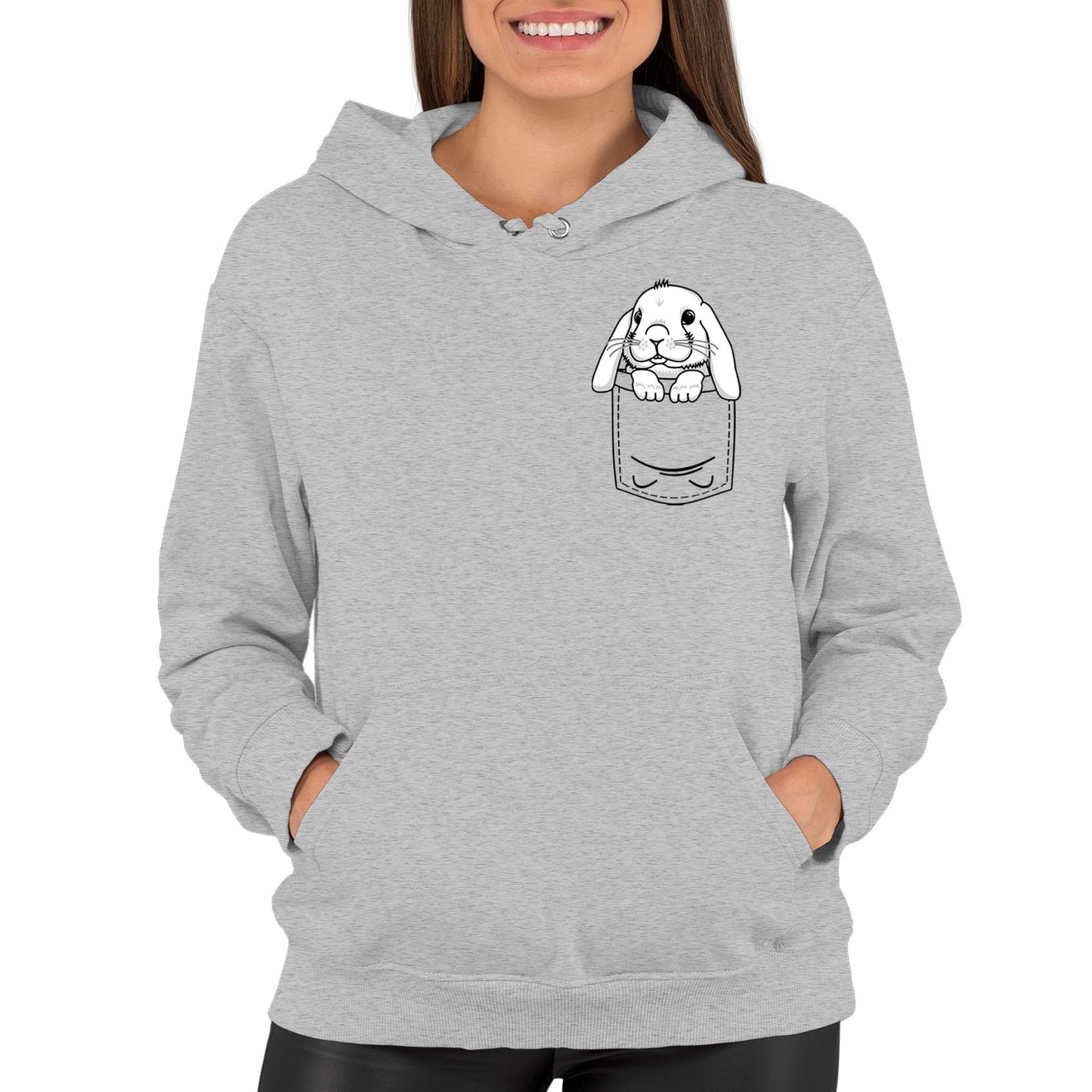 Rabbit Pocket Print Womens Pullover Hoodie