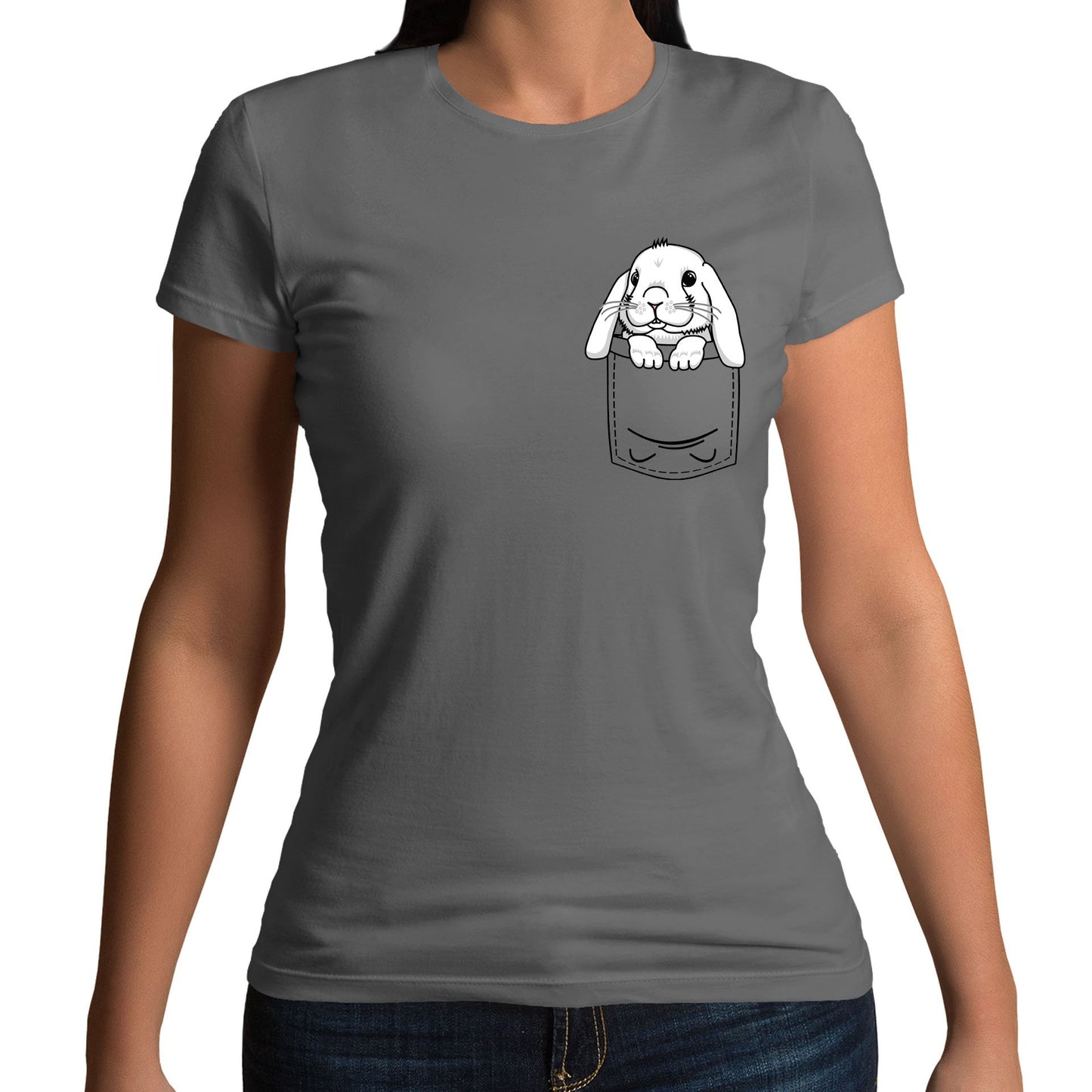 Rabbit Pocket Print Womens T-shirt