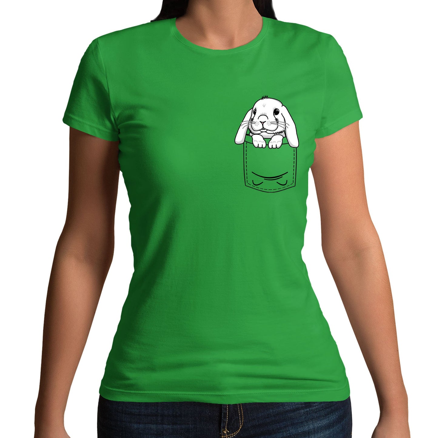 Rabbit Pocket Print Womens T-shirt