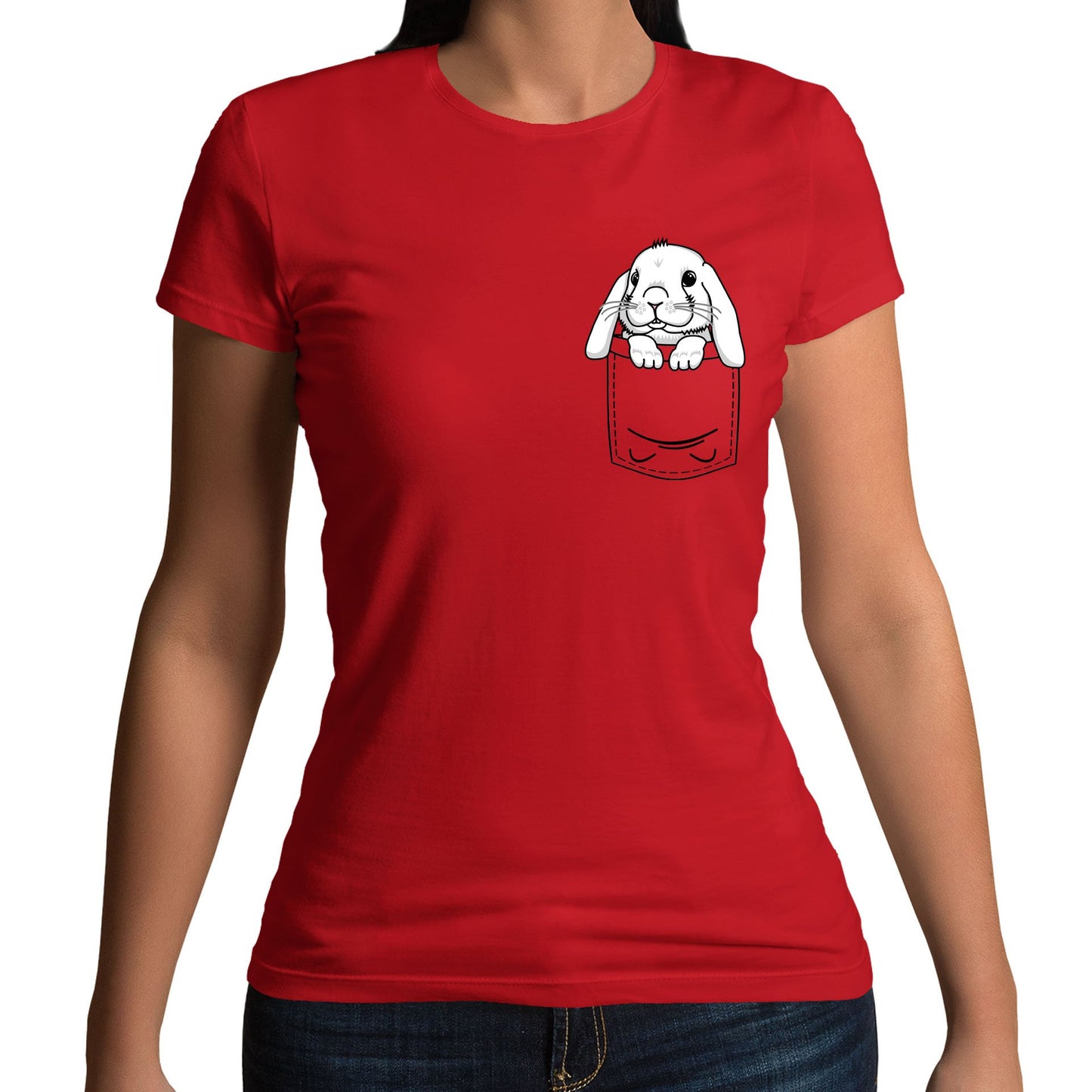 Rabbit Pocket Print Womens T-shirt