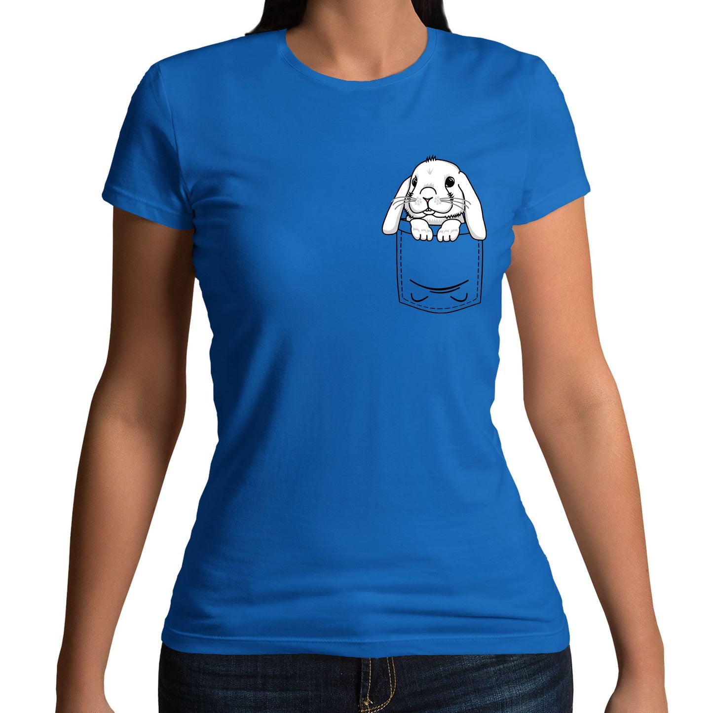 Rabbit Pocket Print Womens T-shirt