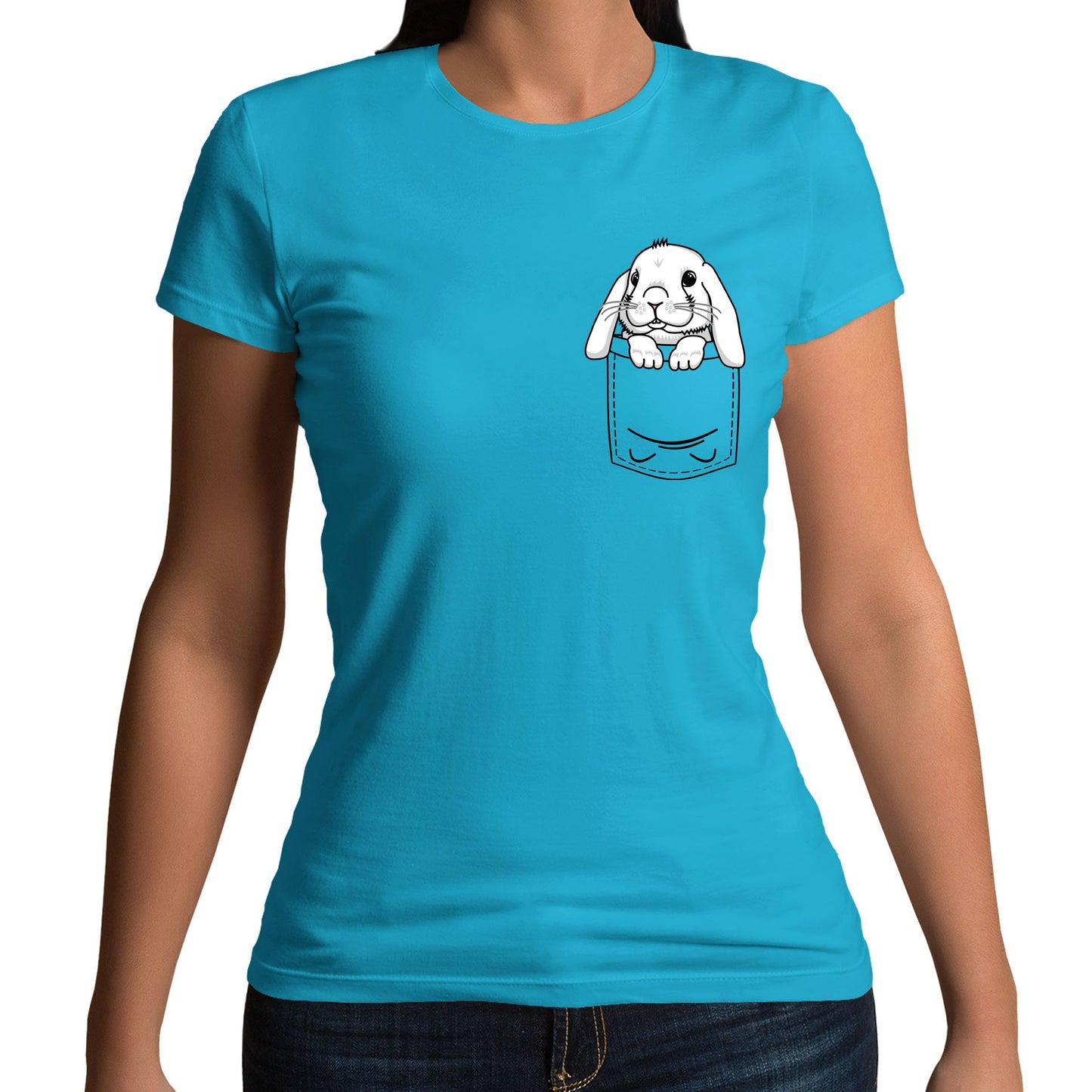 Rabbit Pocket Print Womens T-shirt