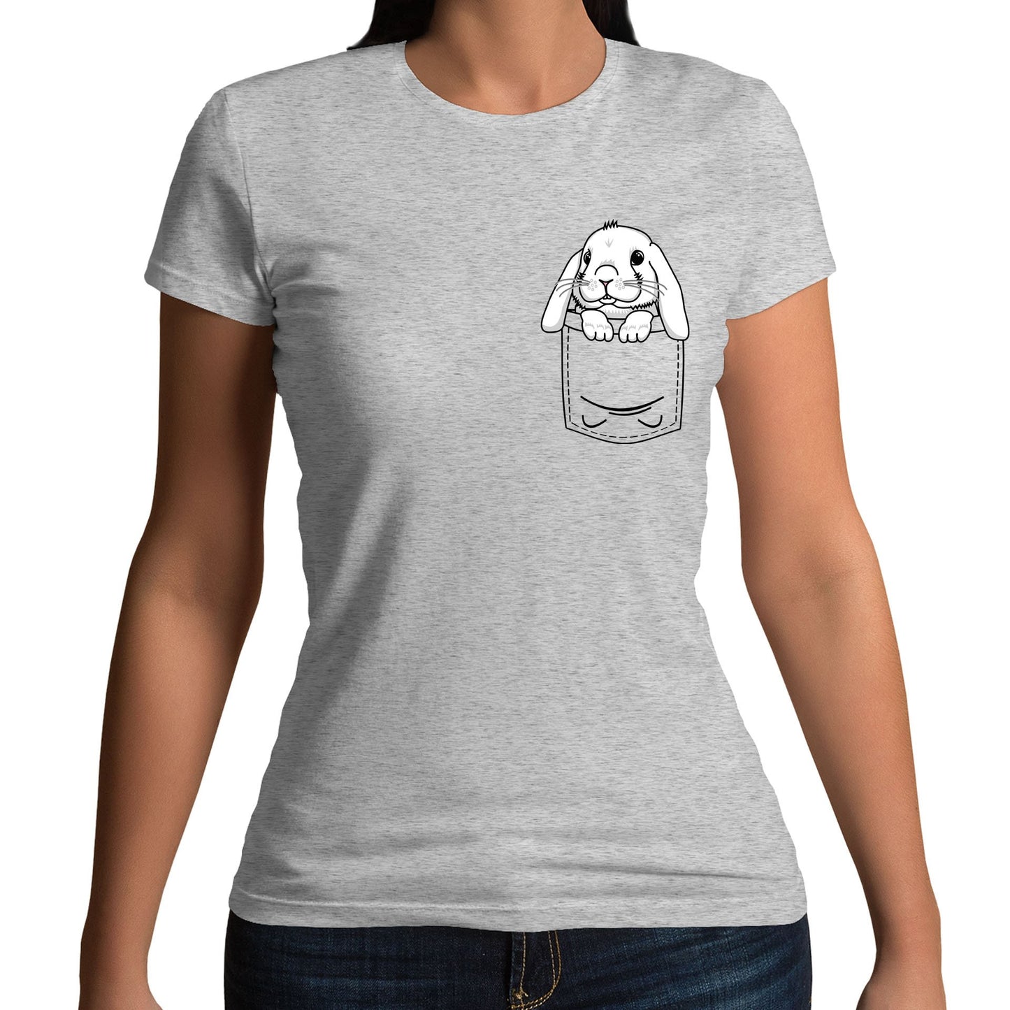 Rabbit Pocket Print Womens T-shirt