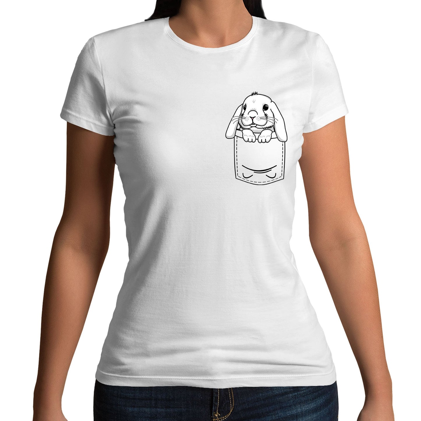 Rabbit Pocket Print Womens T-shirt