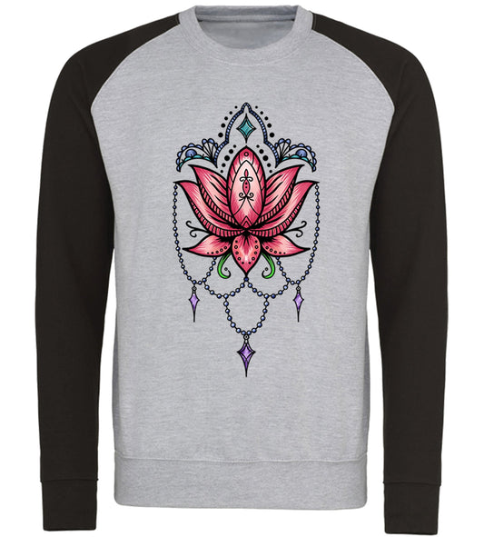 Lotus Flower Tatto Style Baseball Sweatshirt