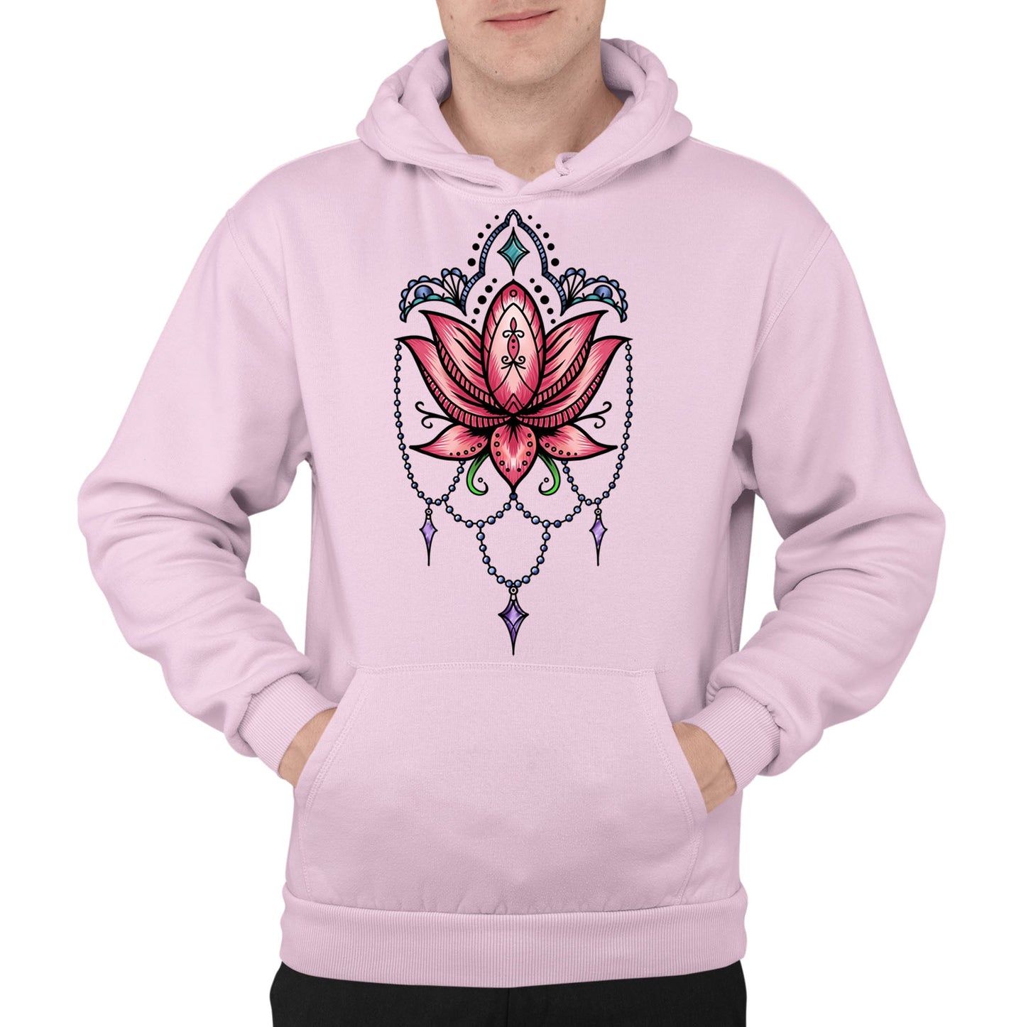 Lotus Flower Tatto Style Mens Pullover Hoodie