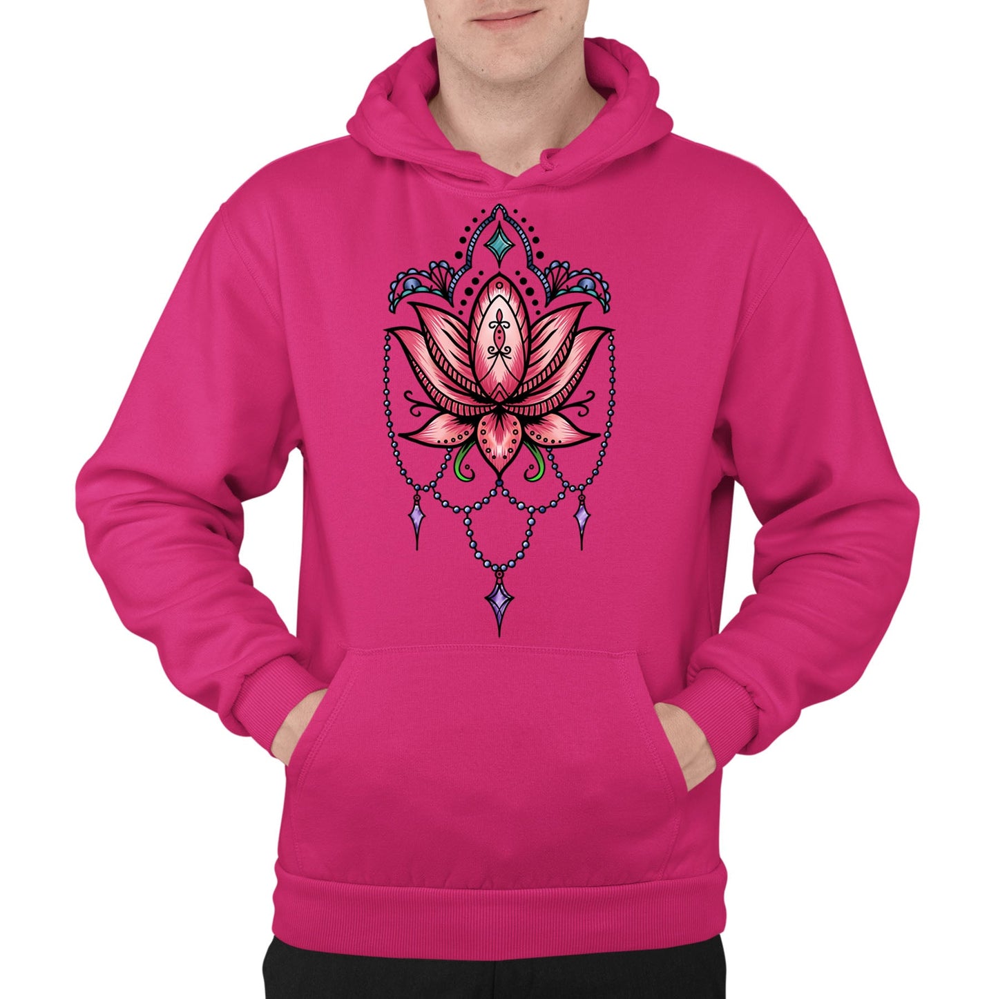 Lotus Flower Tatto Style Mens Pullover Hoodie