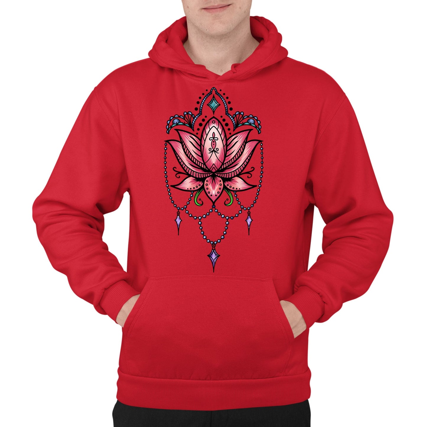 Lotus Flower Tatto Style Mens Pullover Hoodie