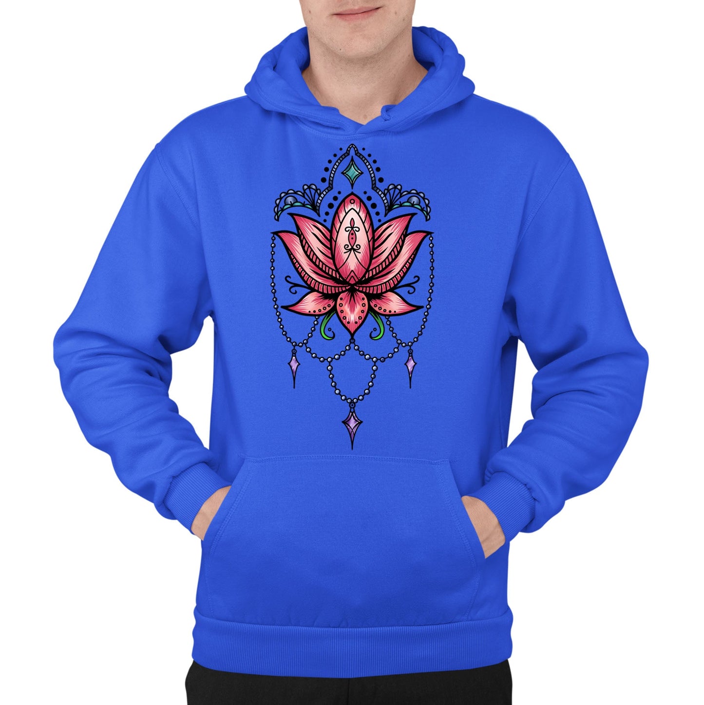 Lotus Flower Tatto Style Mens Pullover Hoodie