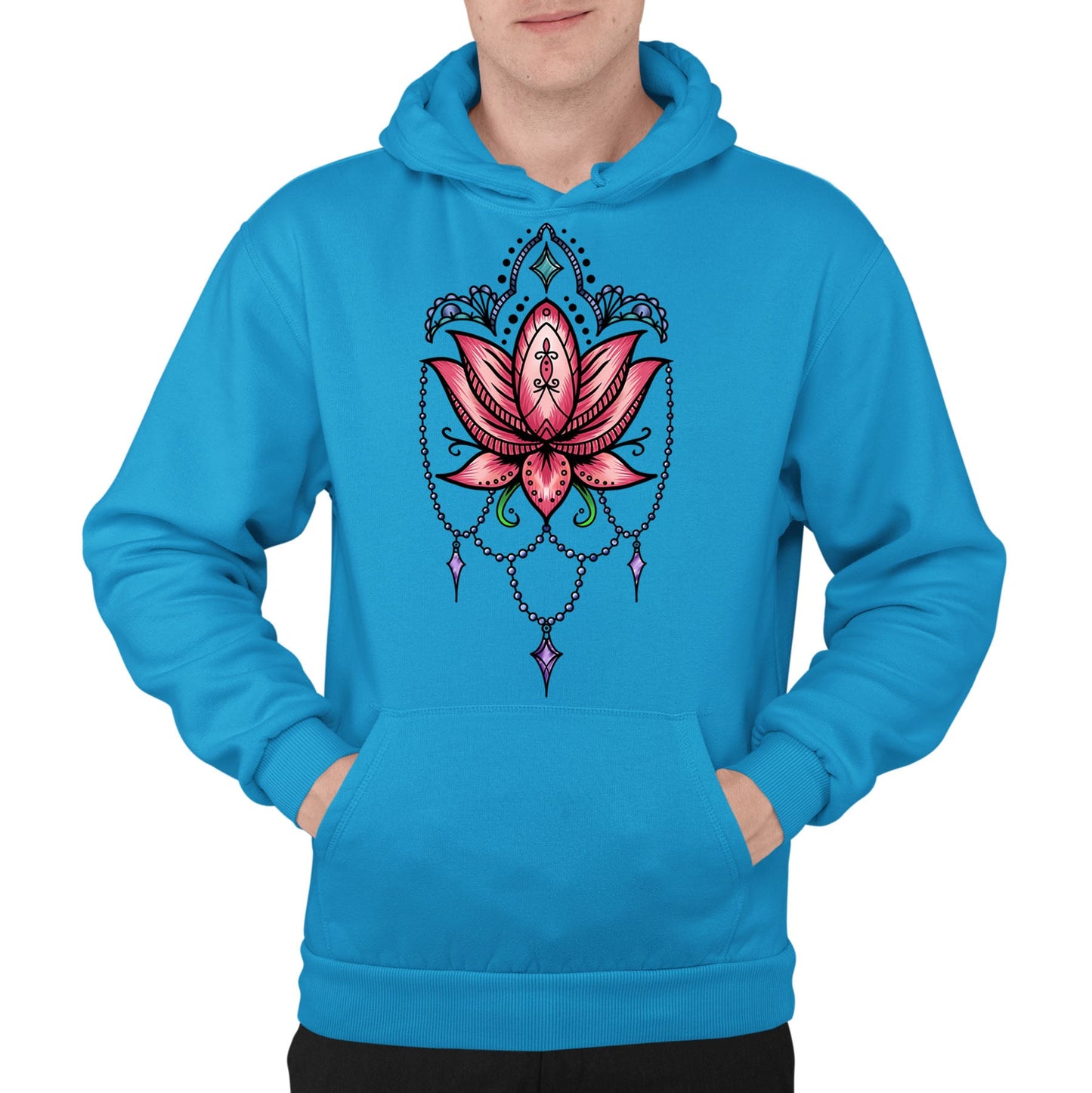 Lotus Flower Tatto Style Mens Pullover Hoodie