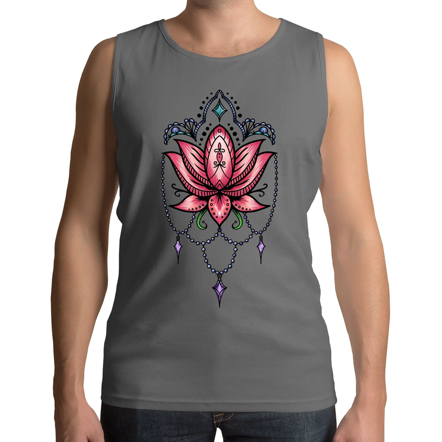 Lotus Flower Tatto Style Mens Vest