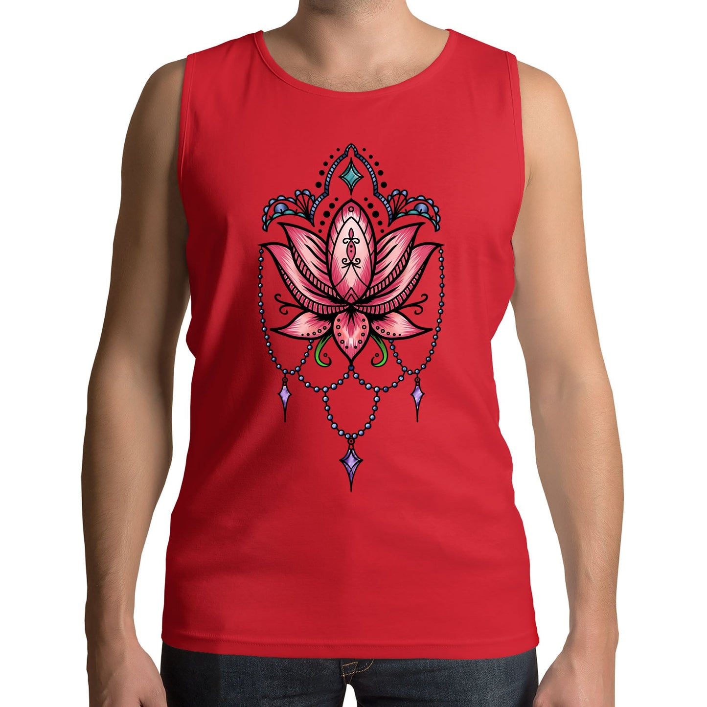 Lotus Flower Tatto Style Mens Vest