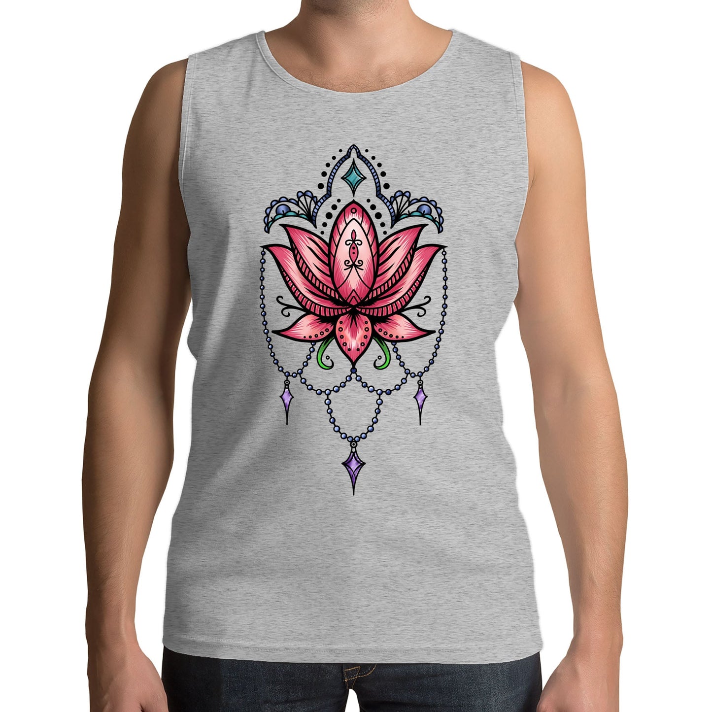 Lotus Flower Tatto Style Mens Vest