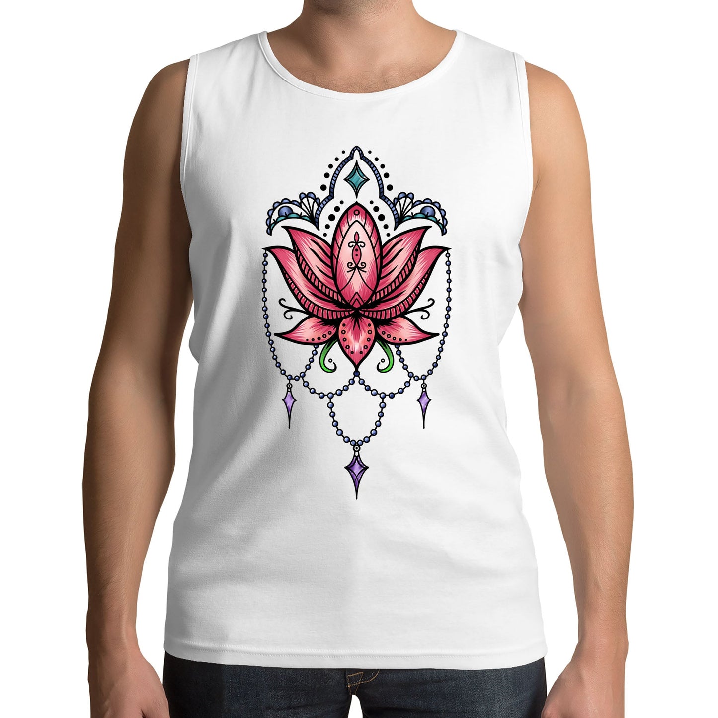 Lotus Flower Tatto Style Mens Vest