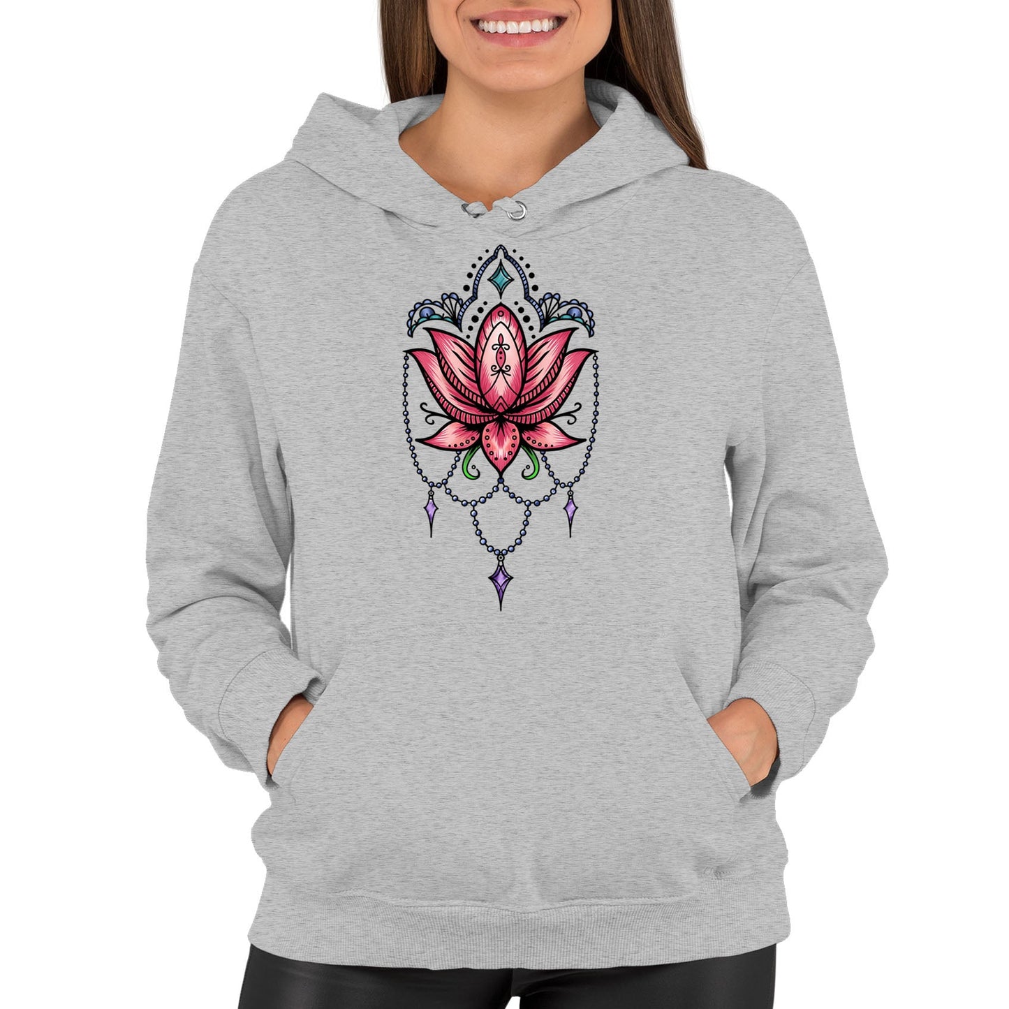 Lotus Flower Tatto Style Womens Pullover Hoodie