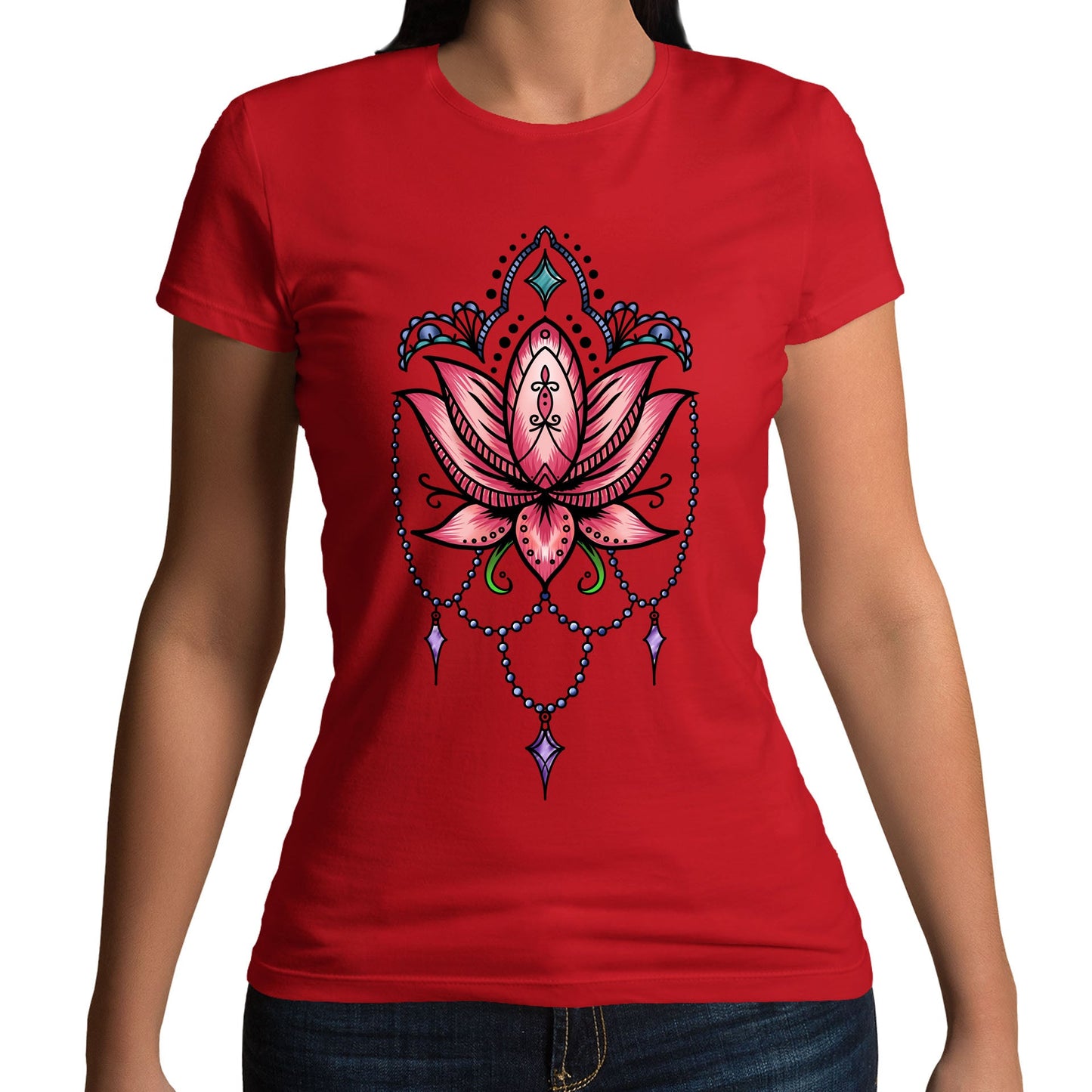 Lotus Flower Tatto Style Womens T-shirt