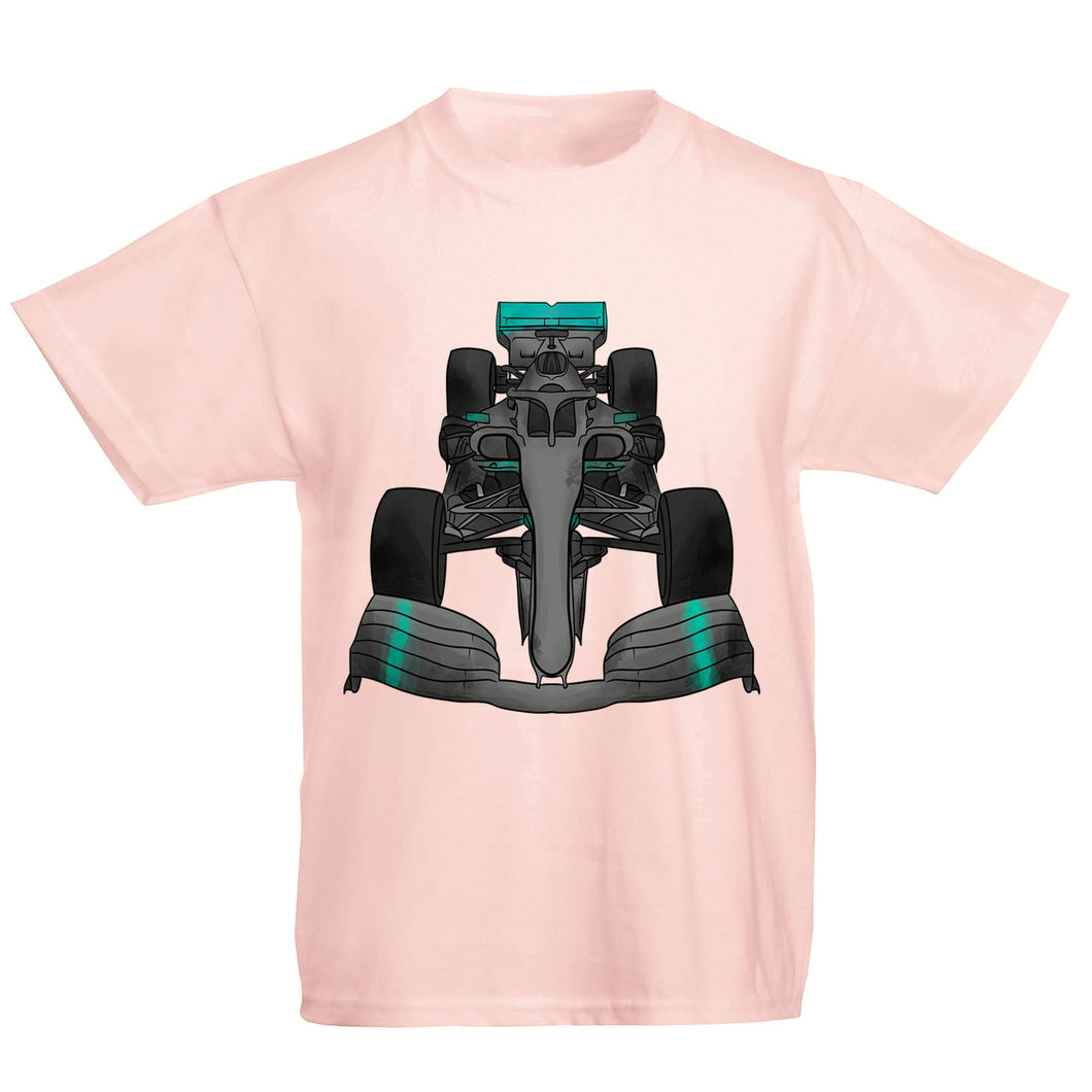 Formula F Car 1 One Turquoise Water Colour Kids T-shirt