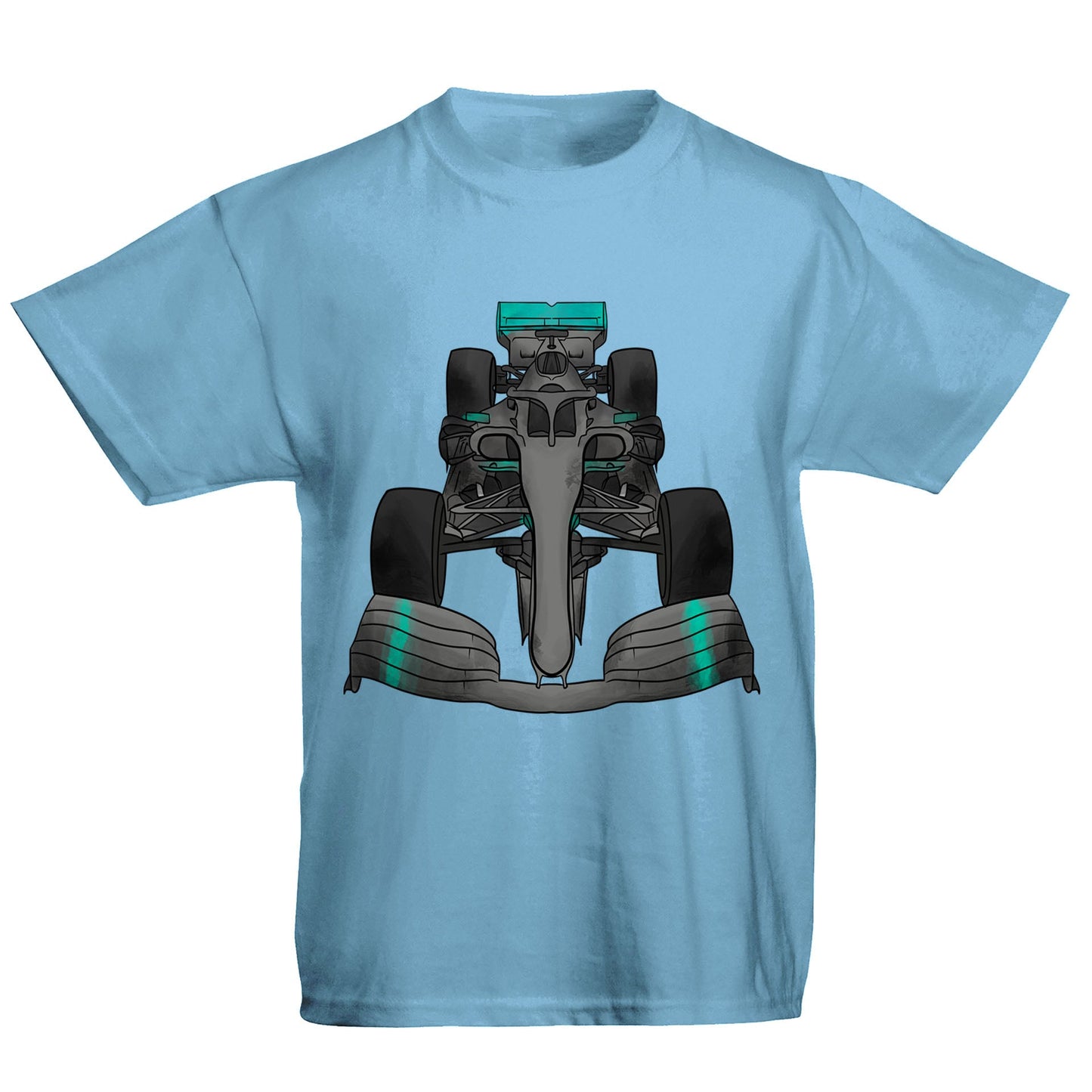 Formula F Car 1 One Turquoise Water Colour Kids T-shirt