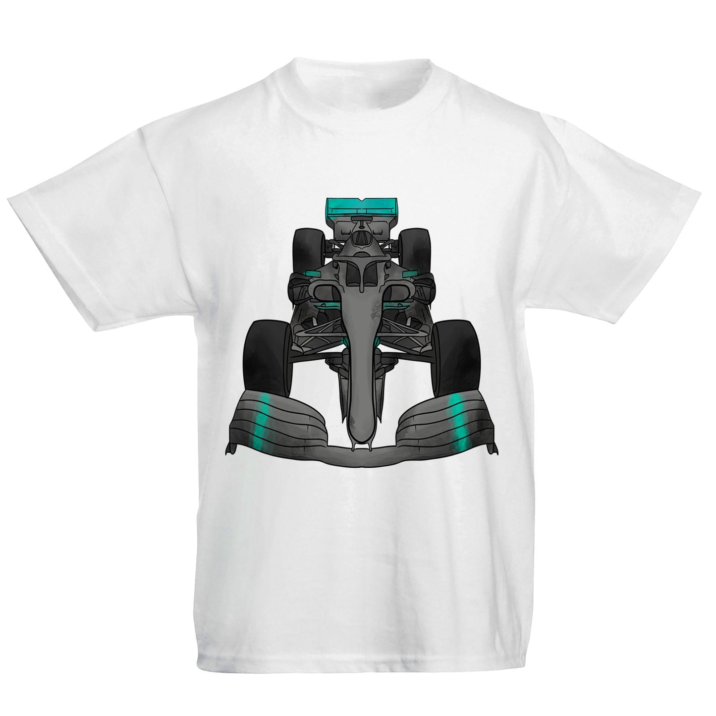 Formula F Car 1 One Turquoise Water Colour Kids T-shirt