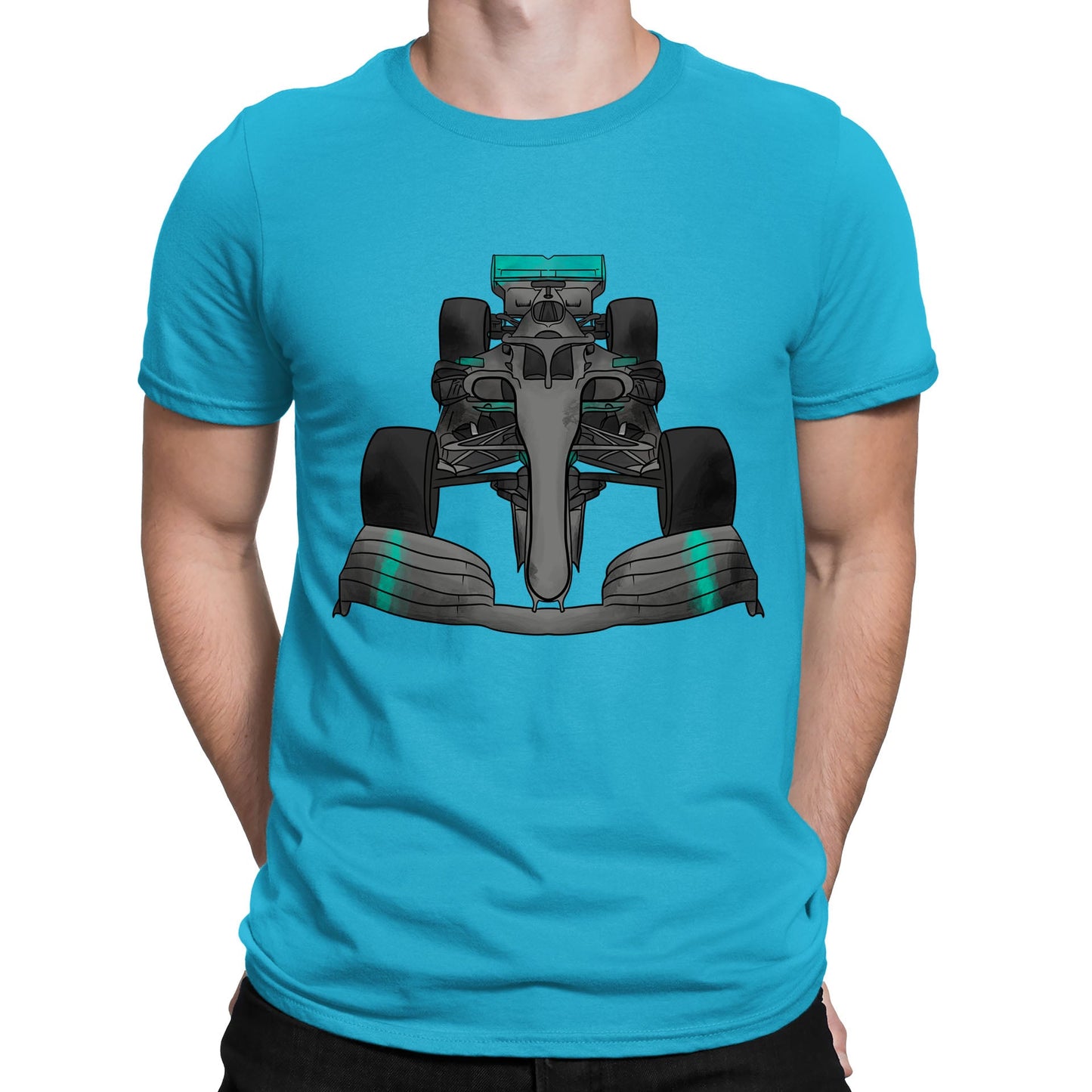 Formula F Car 1 One Turquoise Water Colour Mens T-shirt