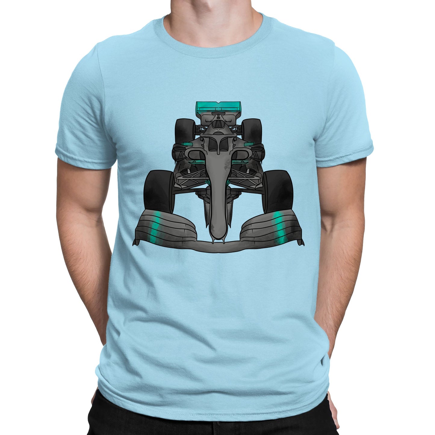 Formula F Car 1 One Turquoise Water Colour Mens T-shirt