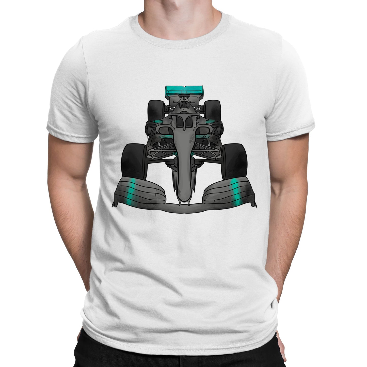 Formula F Car 1 One Turquoise Water Colour Mens T-shirt