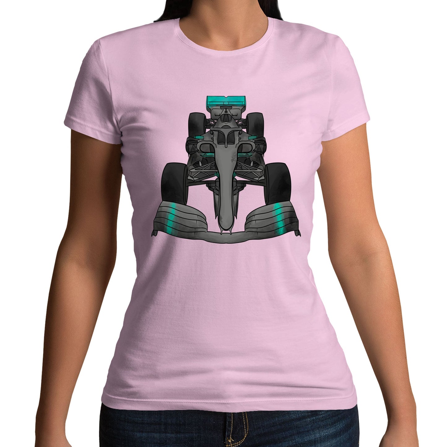 Formula F Car 1 One Turquoise Water Colour Womens T-shirt