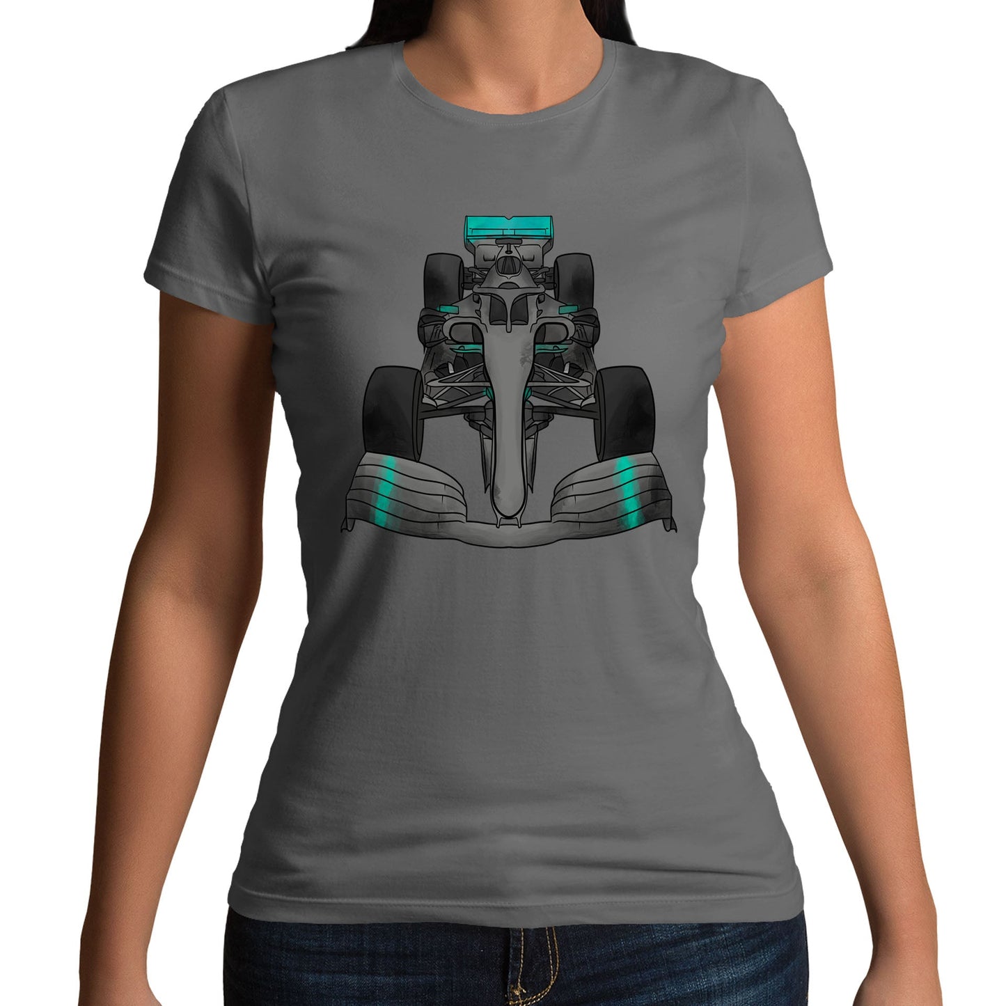 Formula F Car 1 One Turquoise Water Colour Womens T-shirt