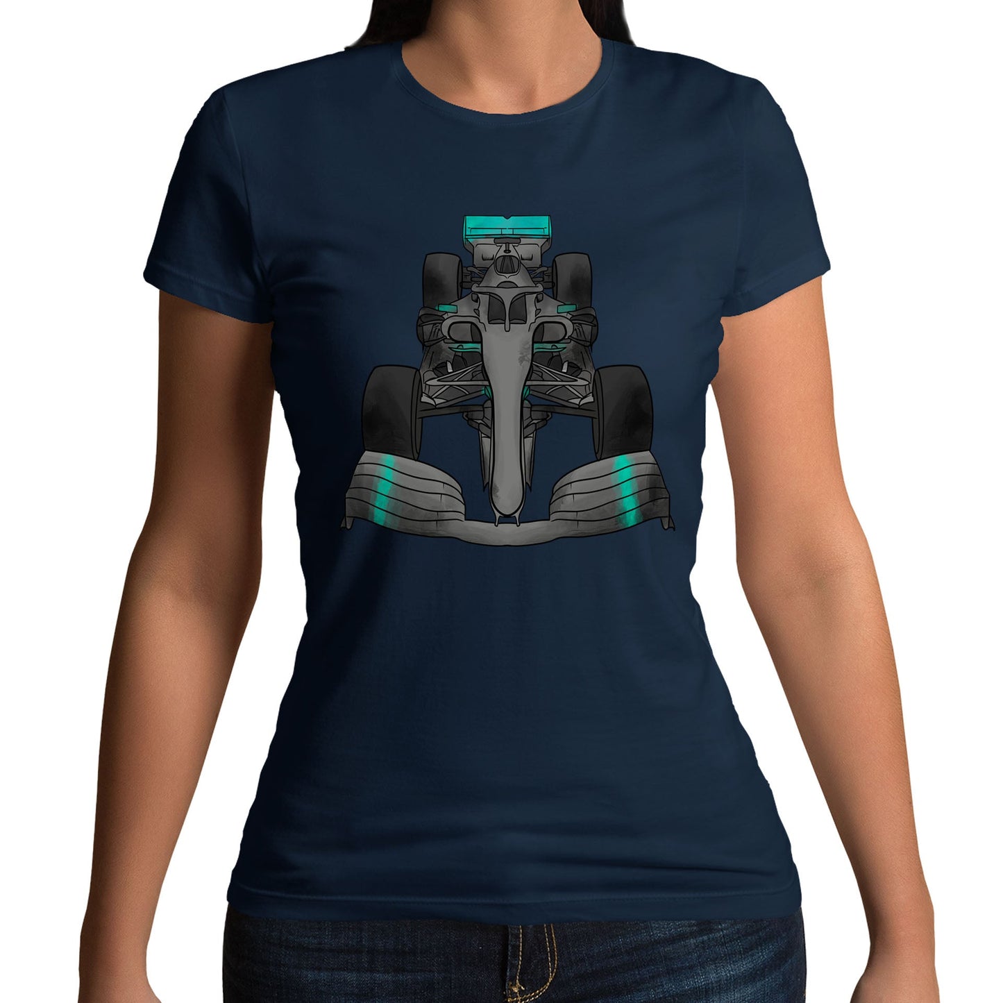 Formula F Car 1 One Turquoise Water Colour Womens T-shirt