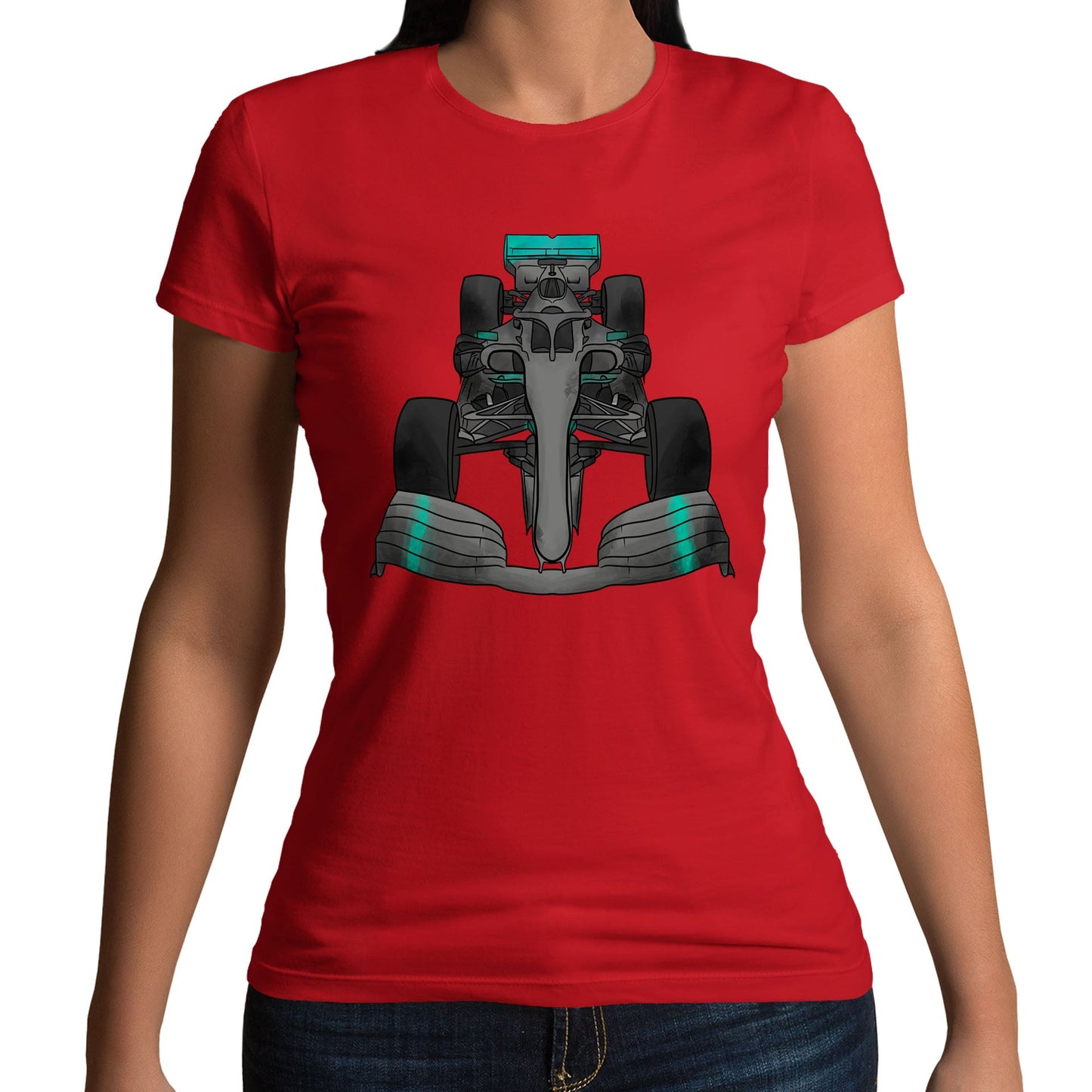 Formula F Car 1 One Turquoise Water Colour Womens T-shirt