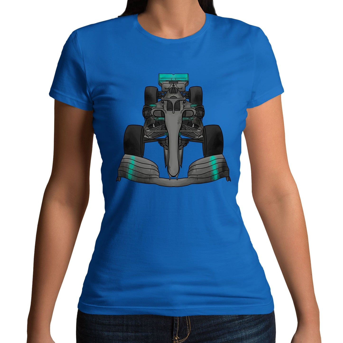 Formula F Car 1 One Turquoise Water Colour Womens T-shirt