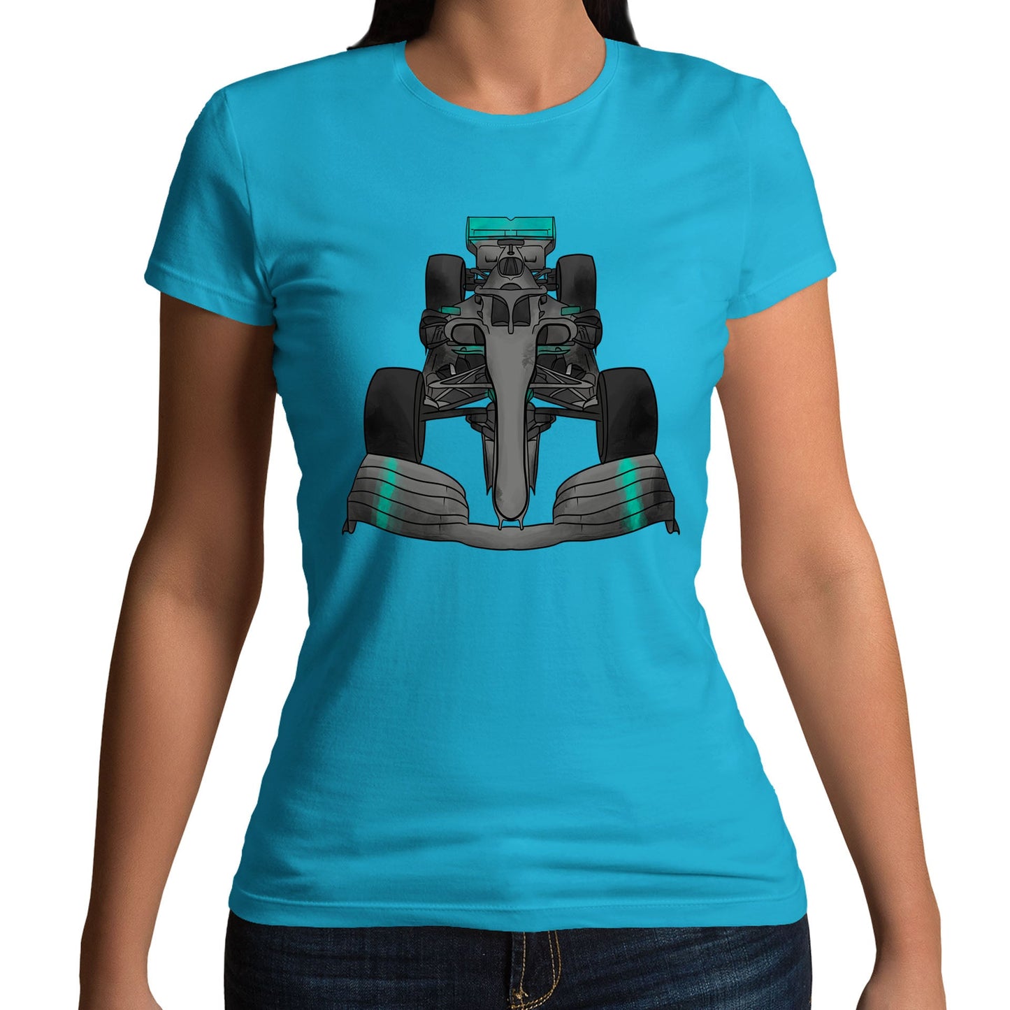 Formula F Car 1 One Turquoise Water Colour Womens T-shirt