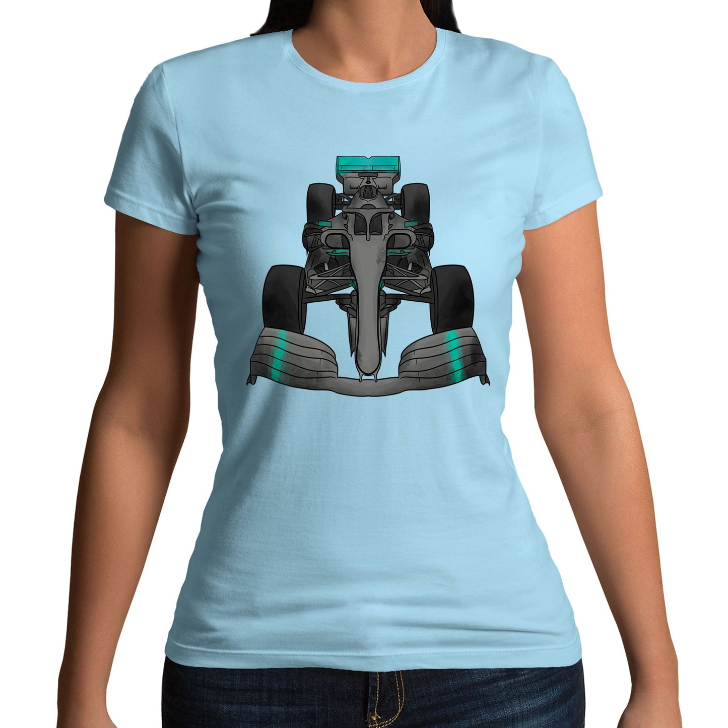 Formula F Car 1 One Turquoise Water Colour Womens T-shirt