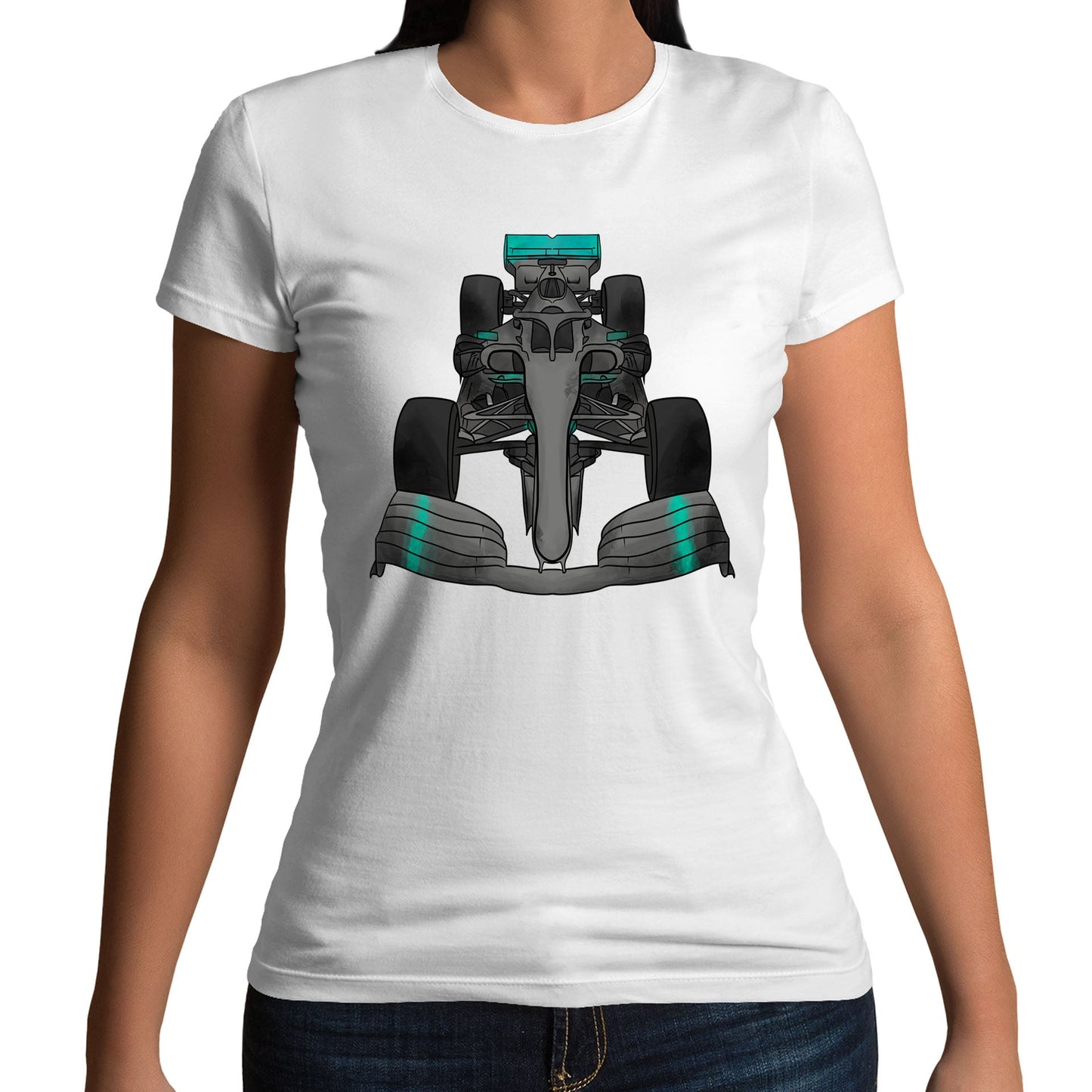 Formula F Car 1 One Turquoise Water Colour Womens T-shirt