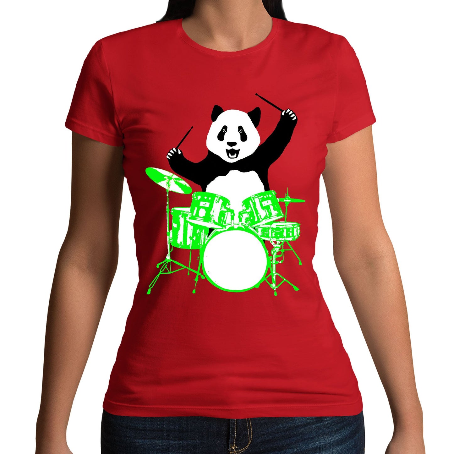 Panda Drummer Womens T-shirt