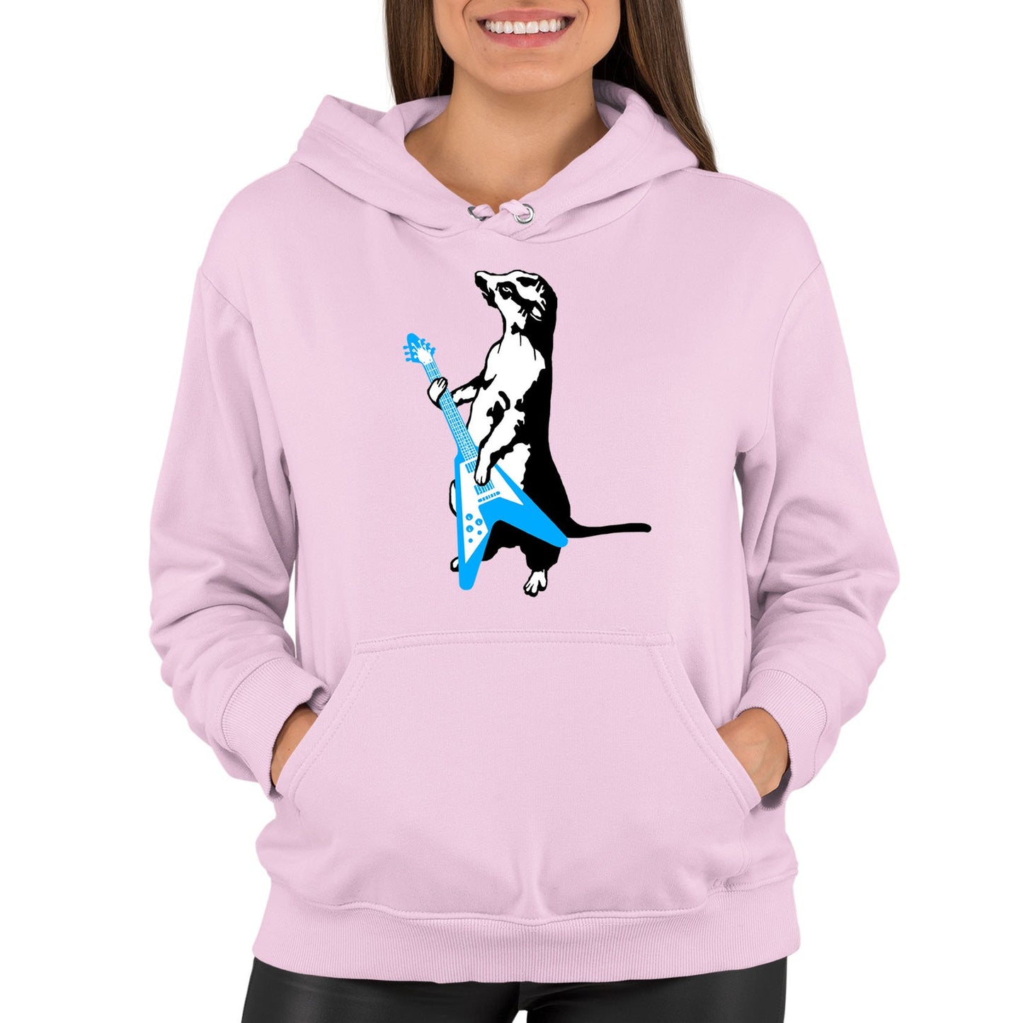 Meerkat Playing Guitar Womens Pullover Hoodie