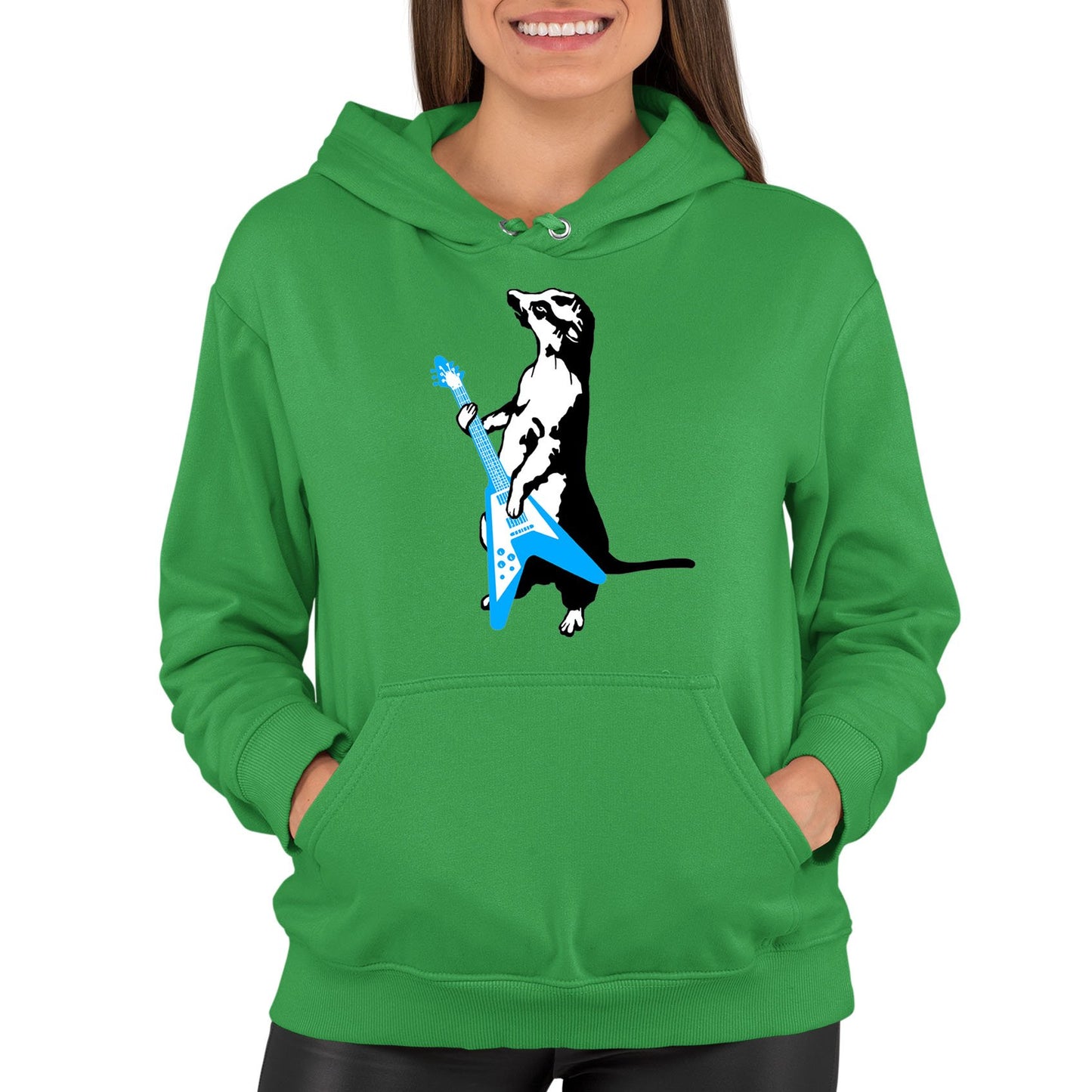 Meerkat Playing Guitar Womens Pullover Hoodie