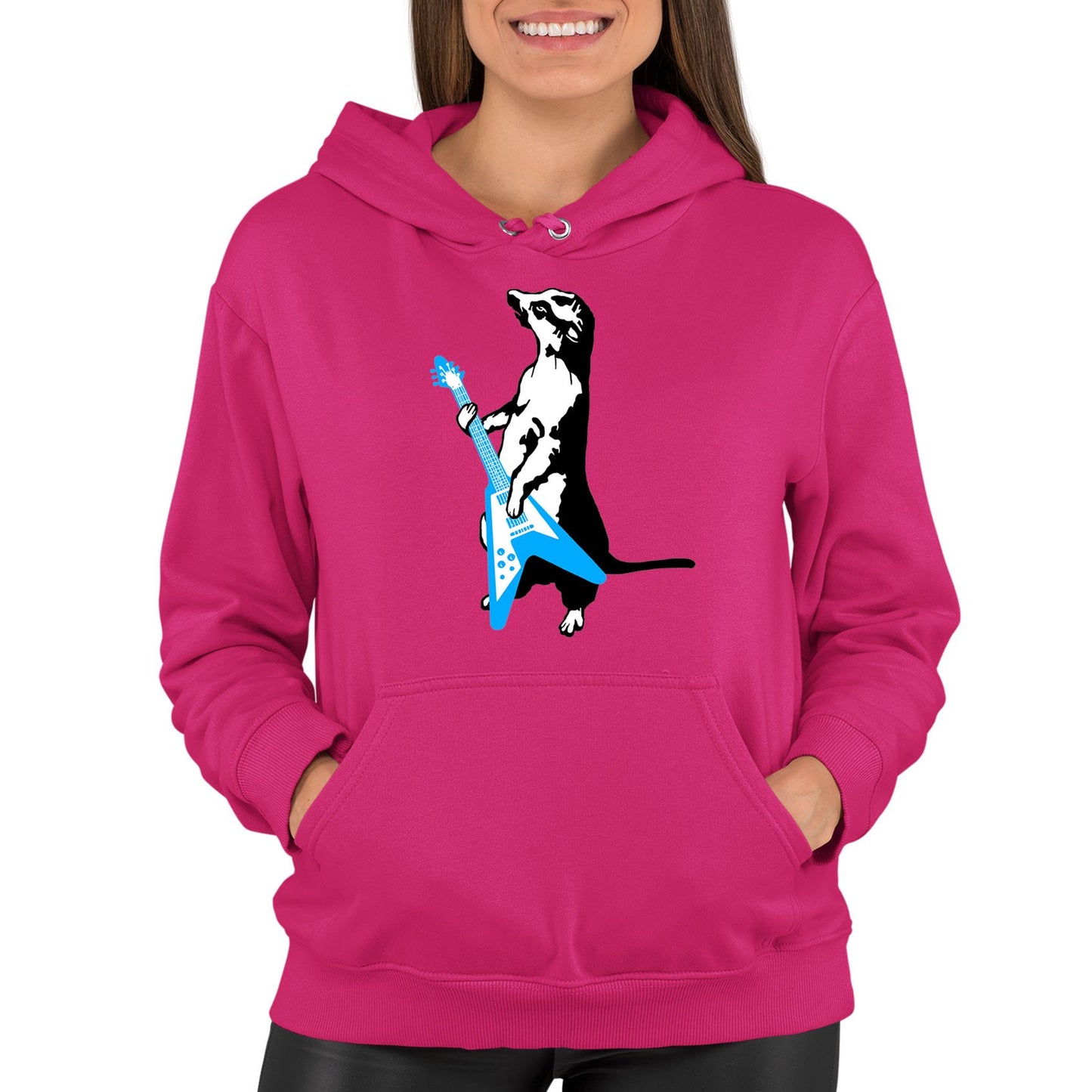 Meerkat Playing Guitar Womens Pullover Hoodie