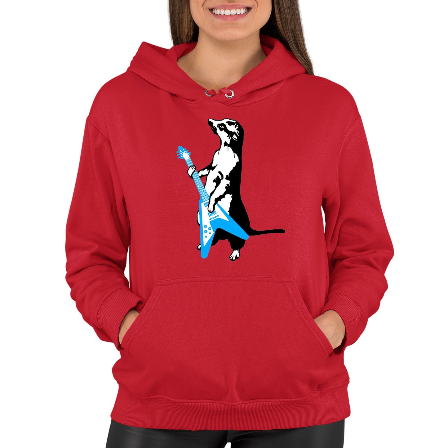 Meerkat Playing Guitar Womens Pullover Hoodie