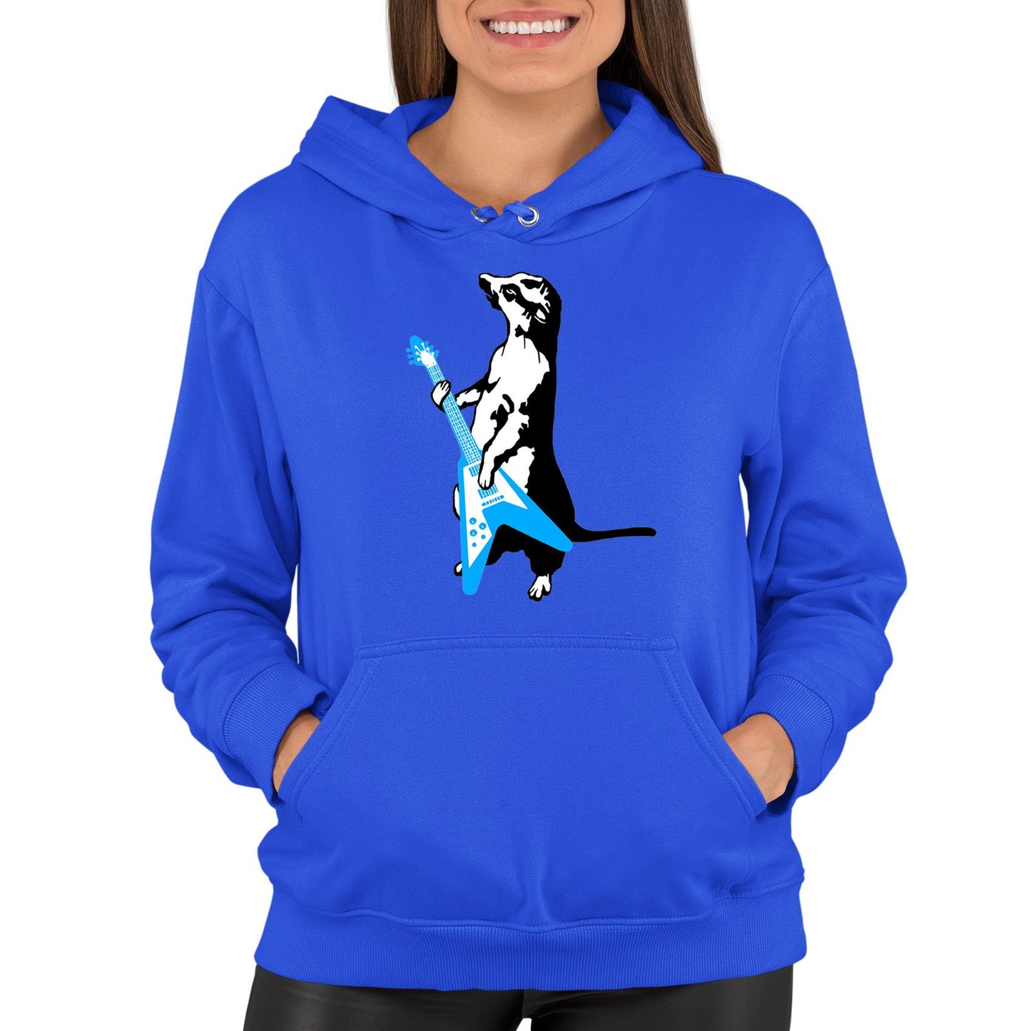 Meerkat Playing Guitar Womens Pullover Hoodie