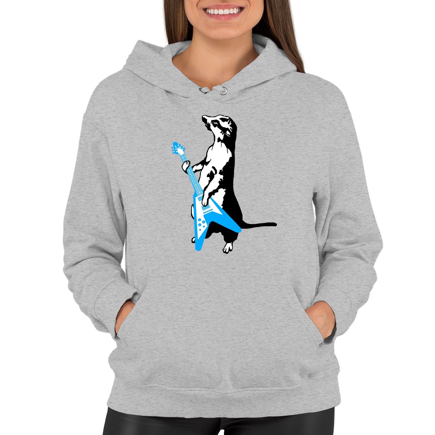 Meerkat Playing Guitar Womens Pullover Hoodie