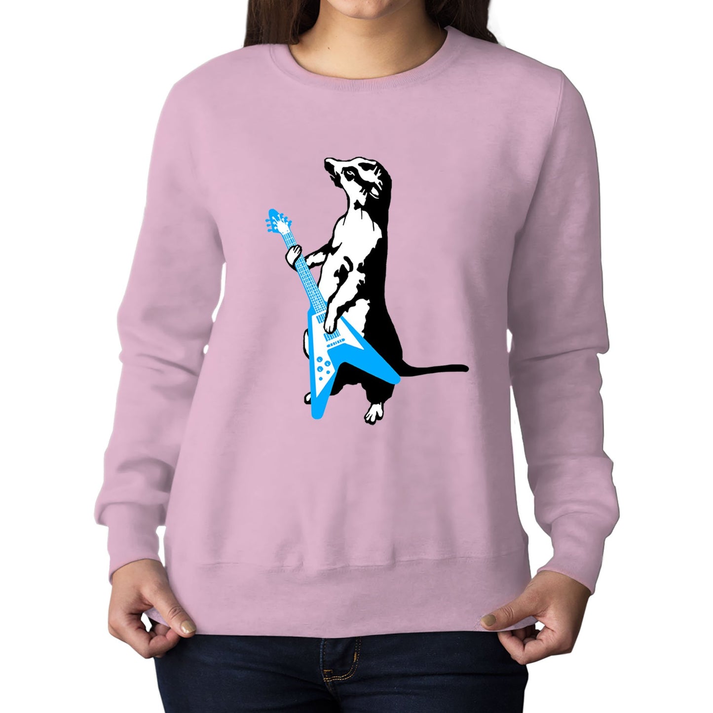 Meerkat Playing Guitar Womens Sweatshirt