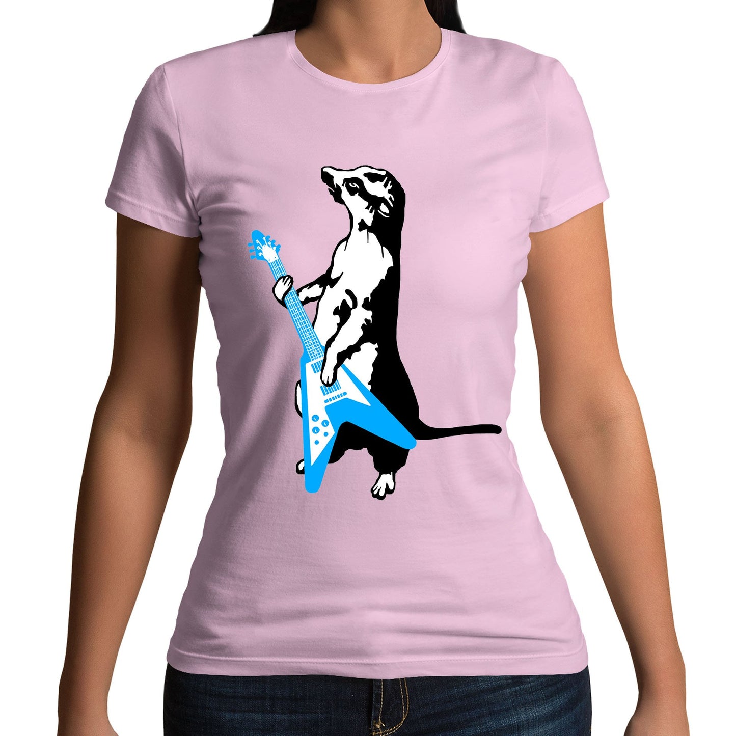 Meerkat Playing Guitar Womens T-shirt