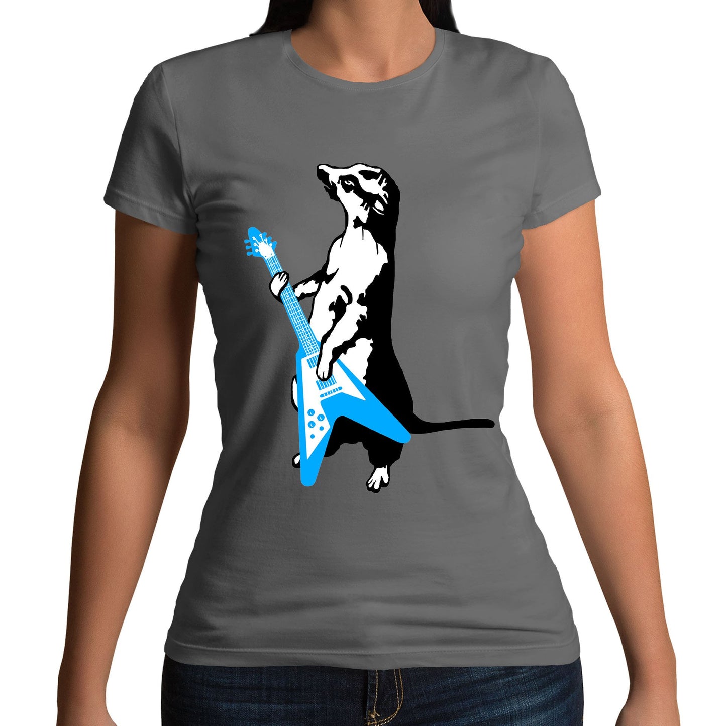 Meerkat Playing Guitar Womens T-shirt