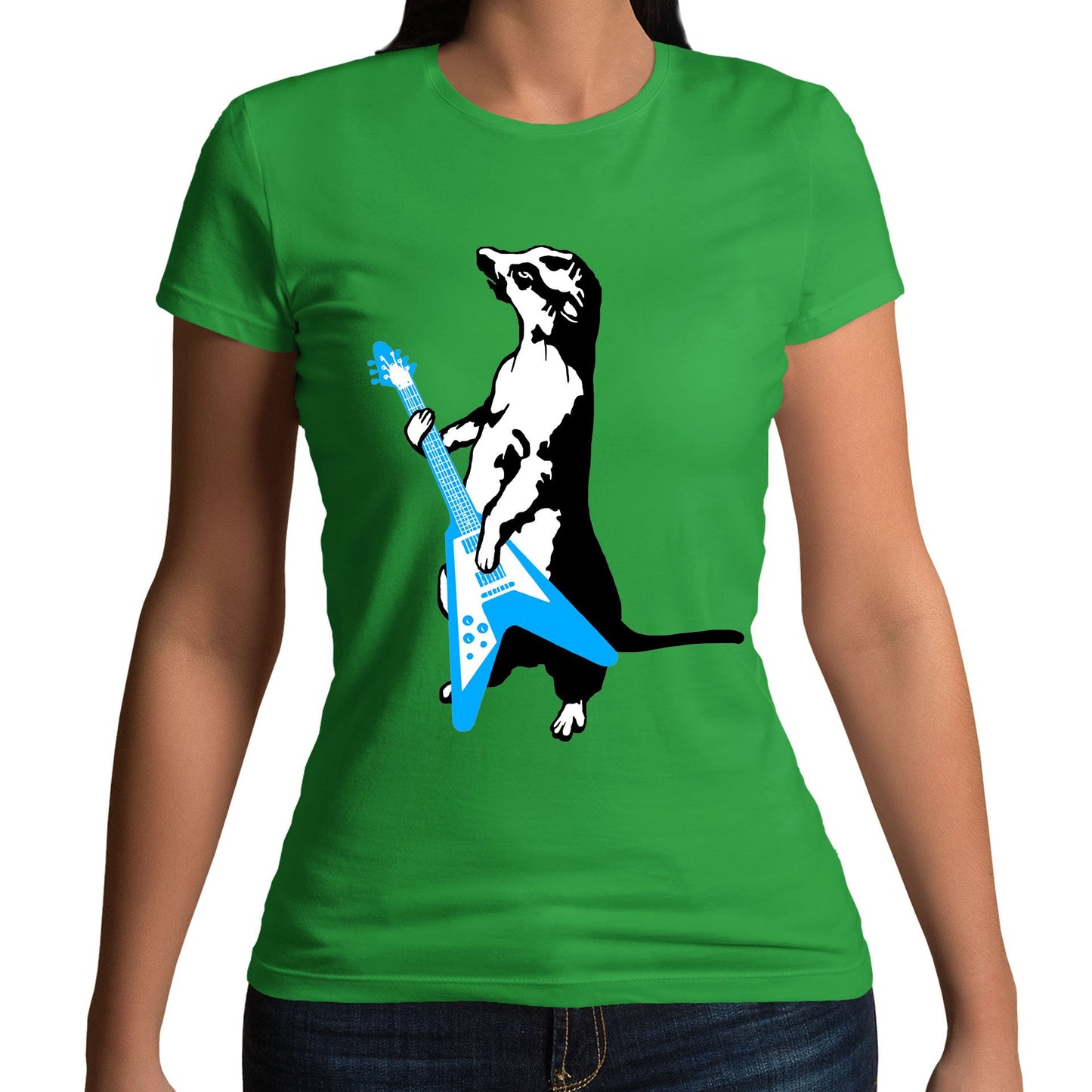 Meerkat Playing Guitar Womens T-shirt