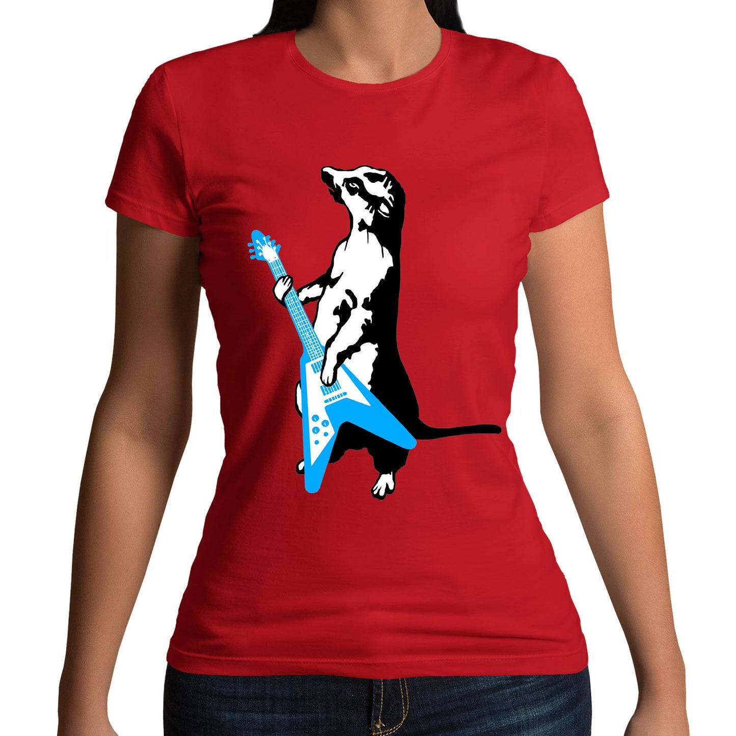 Meerkat Playing Guitar Womens T-shirt