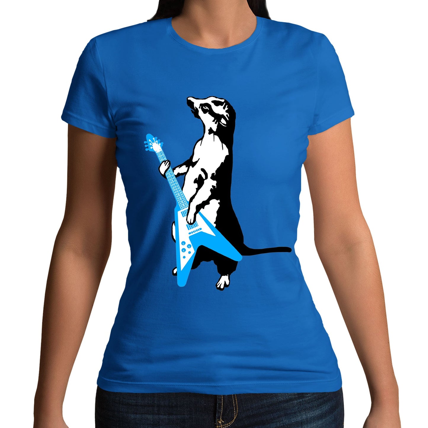 Meerkat Playing Guitar Womens T-shirt