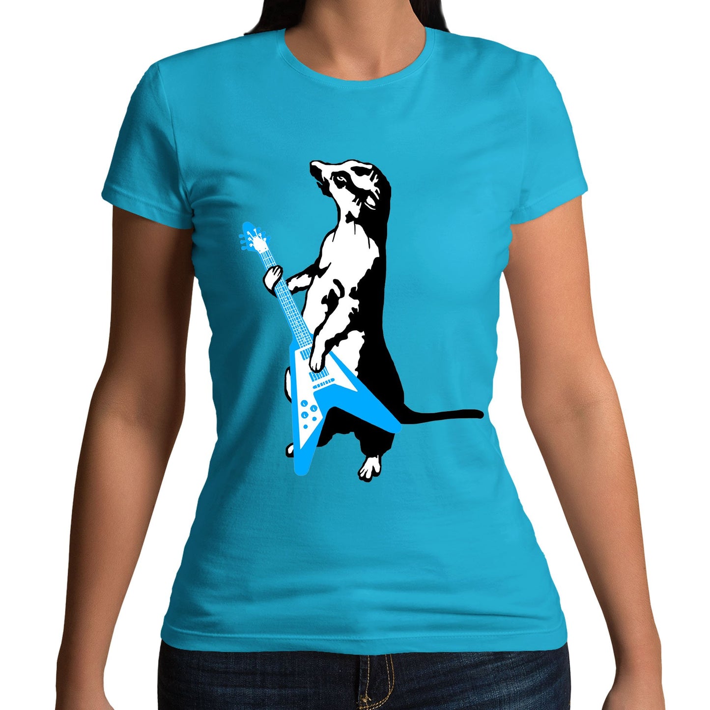 Meerkat Playing Guitar Womens T-shirt