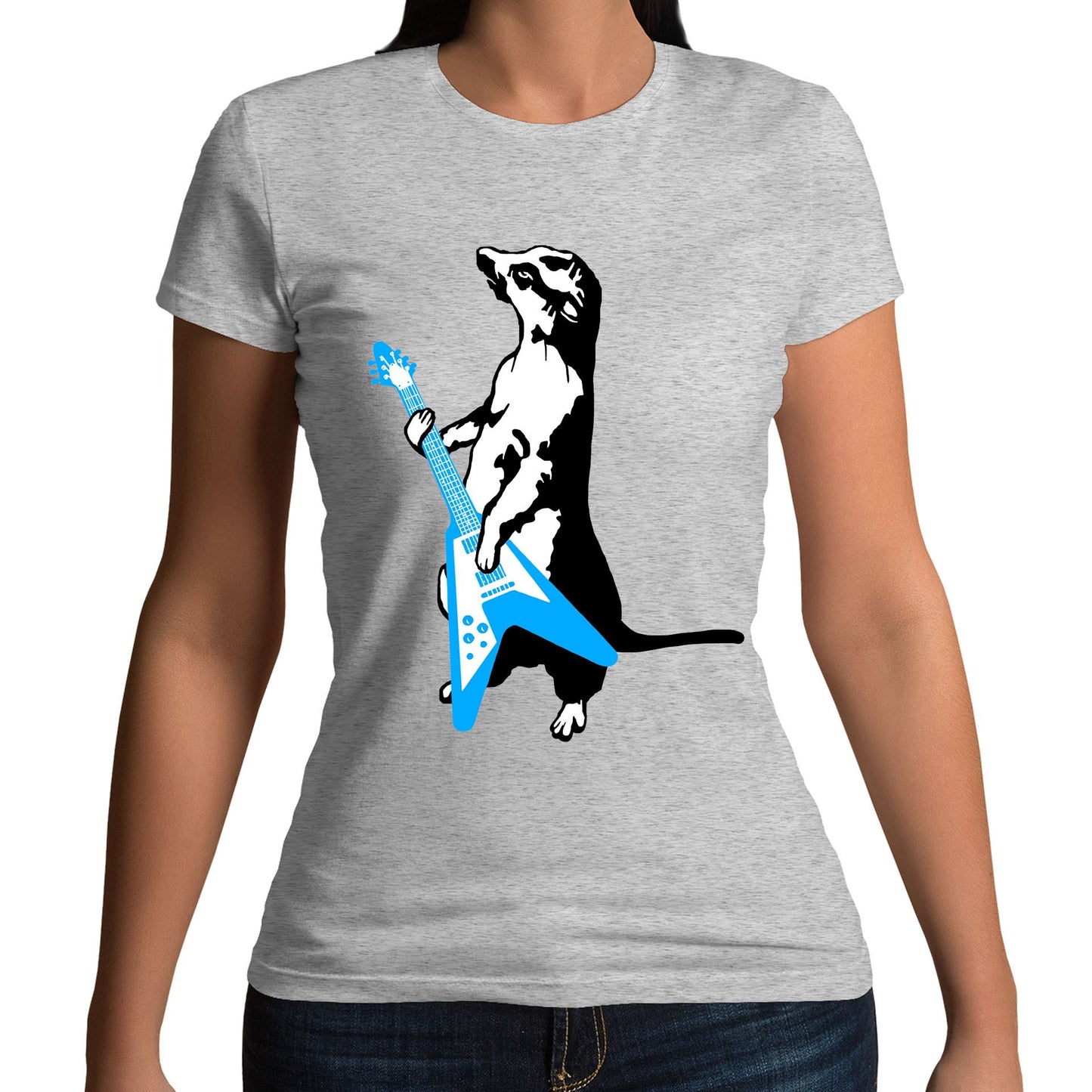 Meerkat Playing Guitar Womens T-shirt