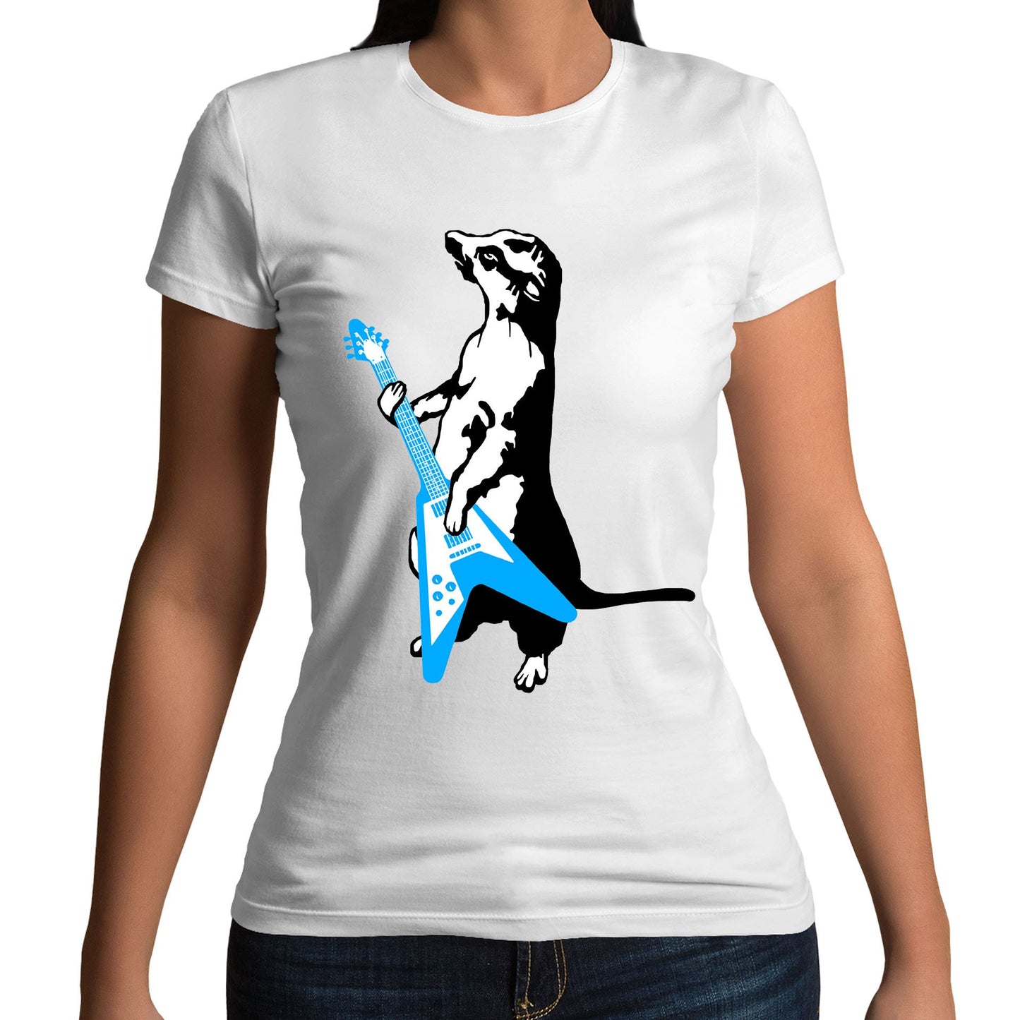 Meerkat Playing Guitar Womens T-shirt